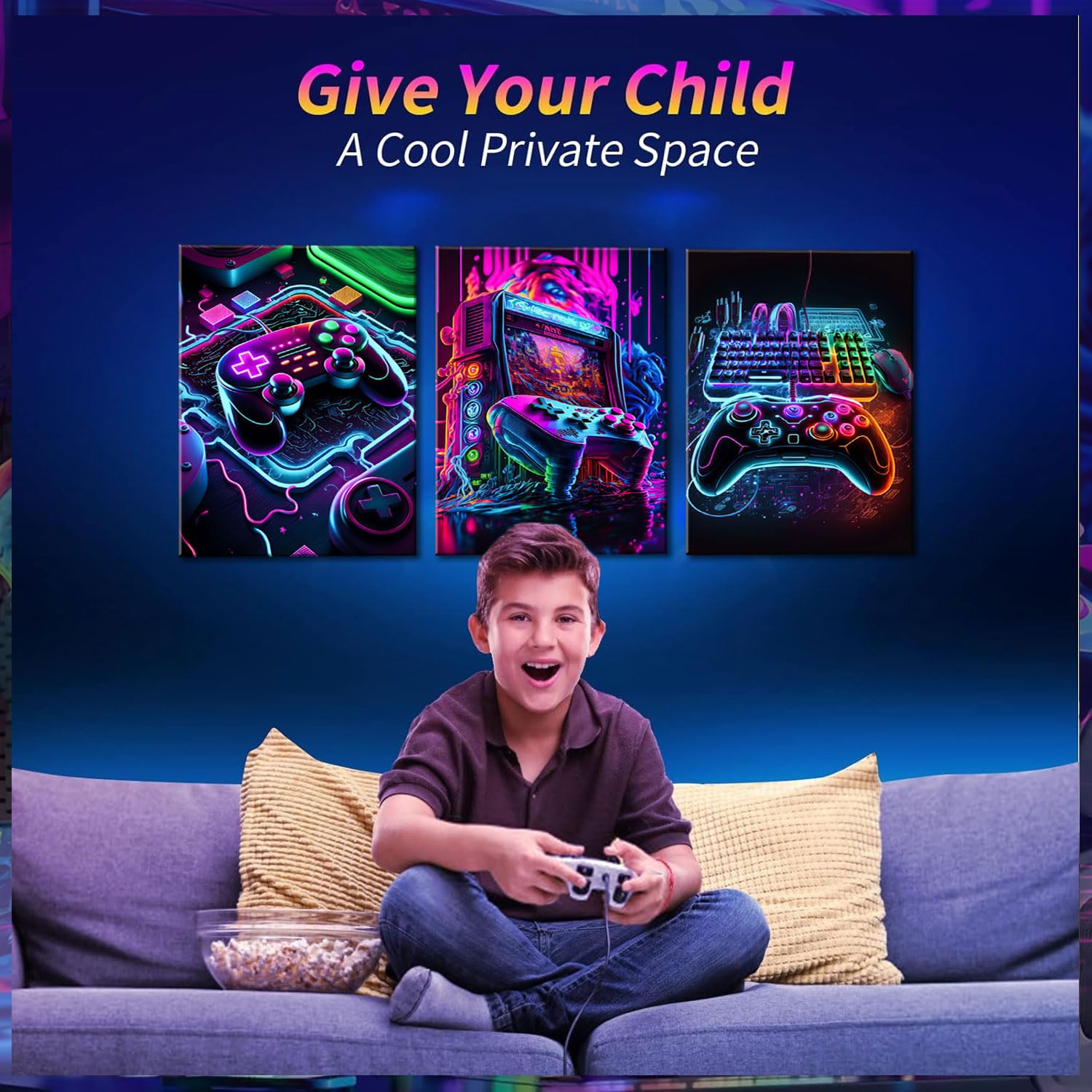 Bgfce 3Pcs Game Room Decor Neon Gaming Wall Art Posters Gamer Accessories Theme Canvas Print Game Console Painting Picture For C