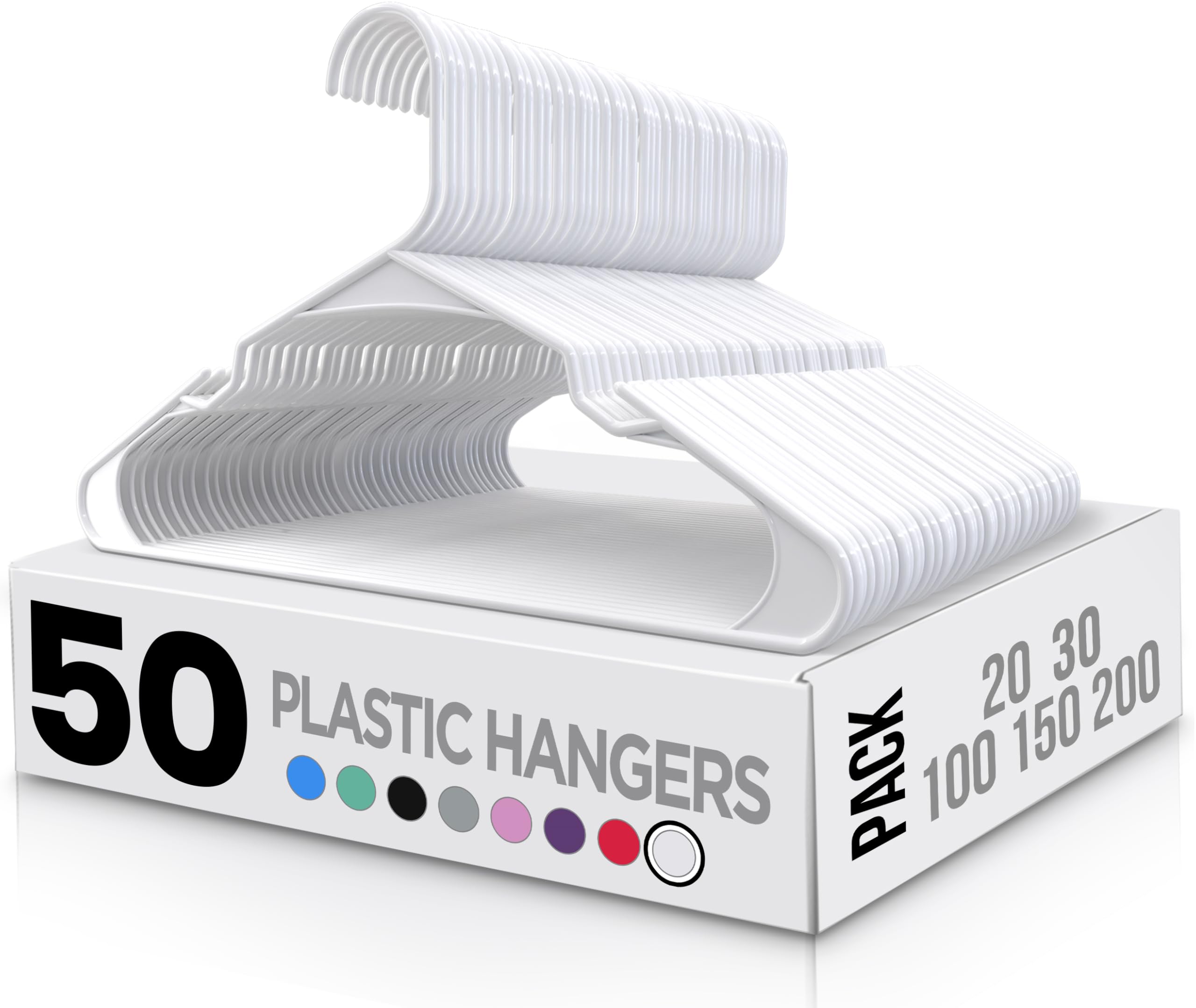 Utopia Home Plastic Hangers 50 Pack - Perfect For Clothes Hanger Space Saving - Durable And Strong Coat Or Pant Hangers For Closet Organizers And Storage With Shoulder Grooves (White)