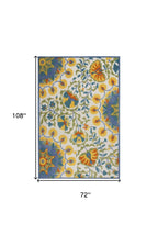 HomeRoots 4' Round Ivory and Blue Round Floral Indoor Outdoor Area Rug