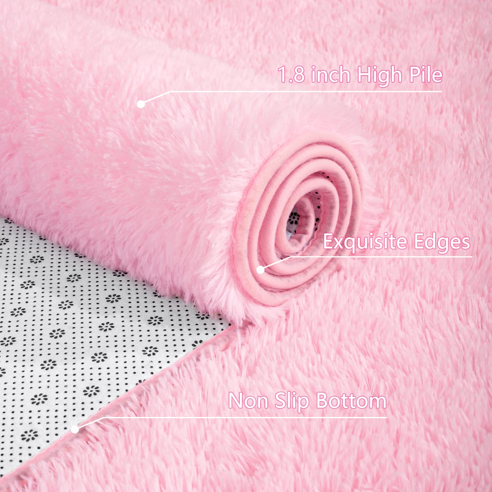 Arogan Ultra Soft Pink Shaggy Rug Carpets, 3X5 Feet Kids Rugs For Bedroom Girls, Fluffy Rugs For Living Room, Shag Rugs For Play