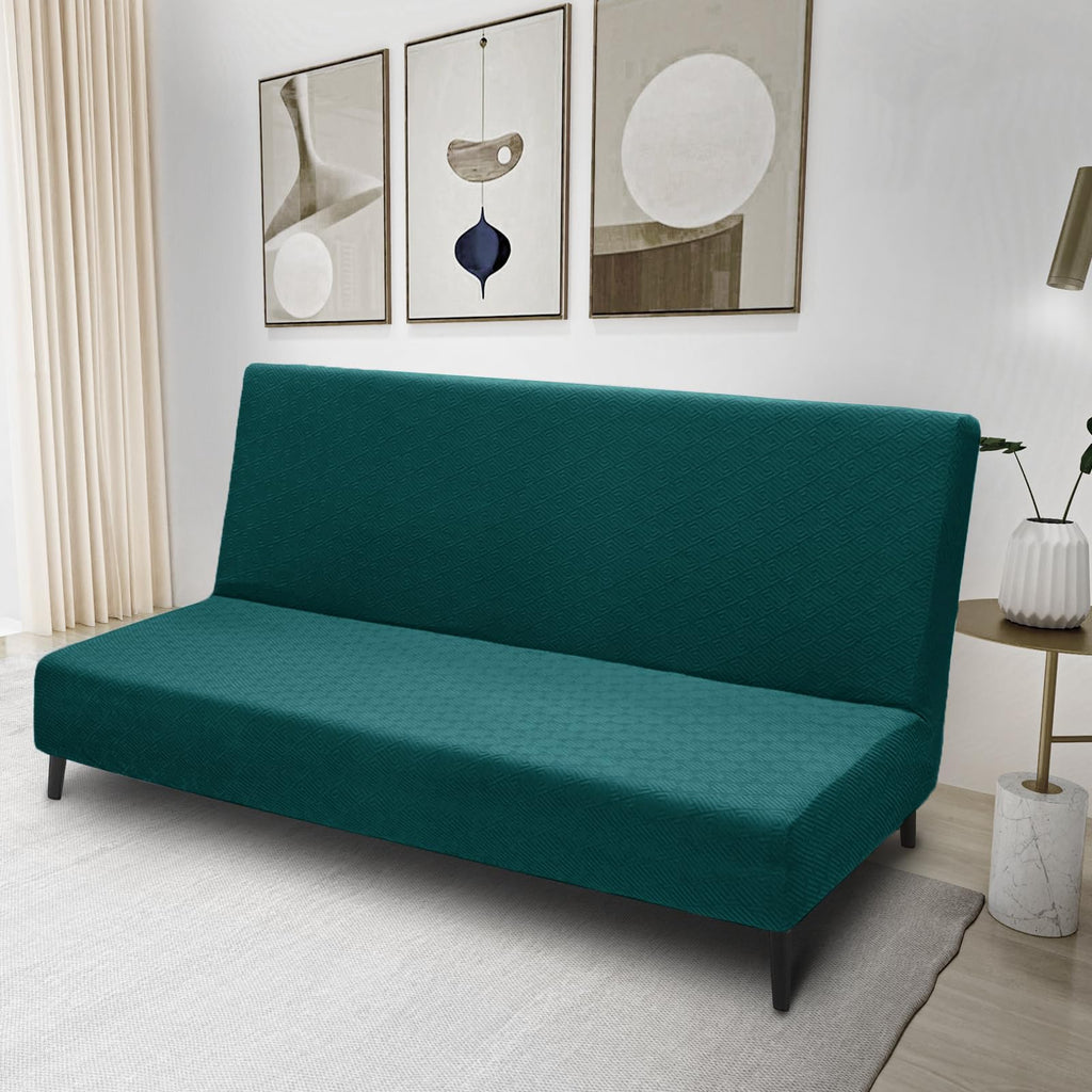 Znsayotx Armless Futon Covers Full Size (67'-82') Stretch Jacquard Sofa Bed Slipcovers, Striped Queen Futon Cover With Non-Slip Elastic Bottom, Soft Cozy Futon Mattress Cover Washable (Blackish Green)