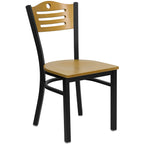 Flash Furniture 30'' Square Black Laminate Table Set with 4 Wood Slat Back Metal Chairs - Natural Wood Seat