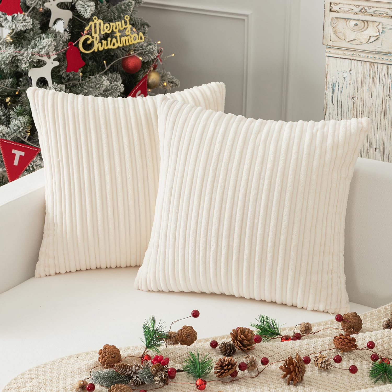 Kevin Textile Pack Of 2, Corduroy Soft Soild Decorative Square Throw Pillow Covers Set Cushion Cases For Sofa Bedroom Car 18 X 1