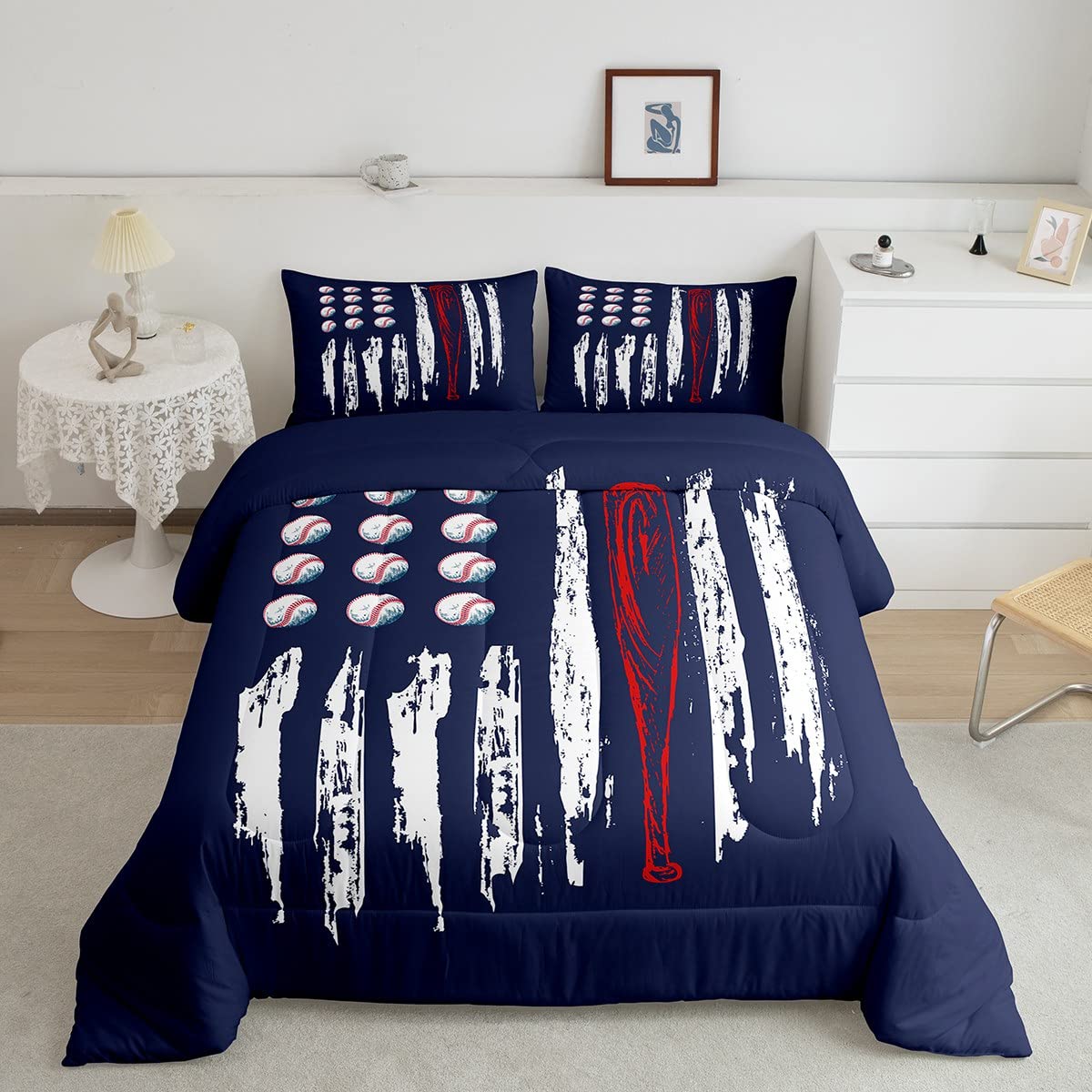 Baseball Printed Comforter For Boys Kids Girls American Flag Comforter Set Full Size Home Decor Soft Sports Games Bedding Set Re