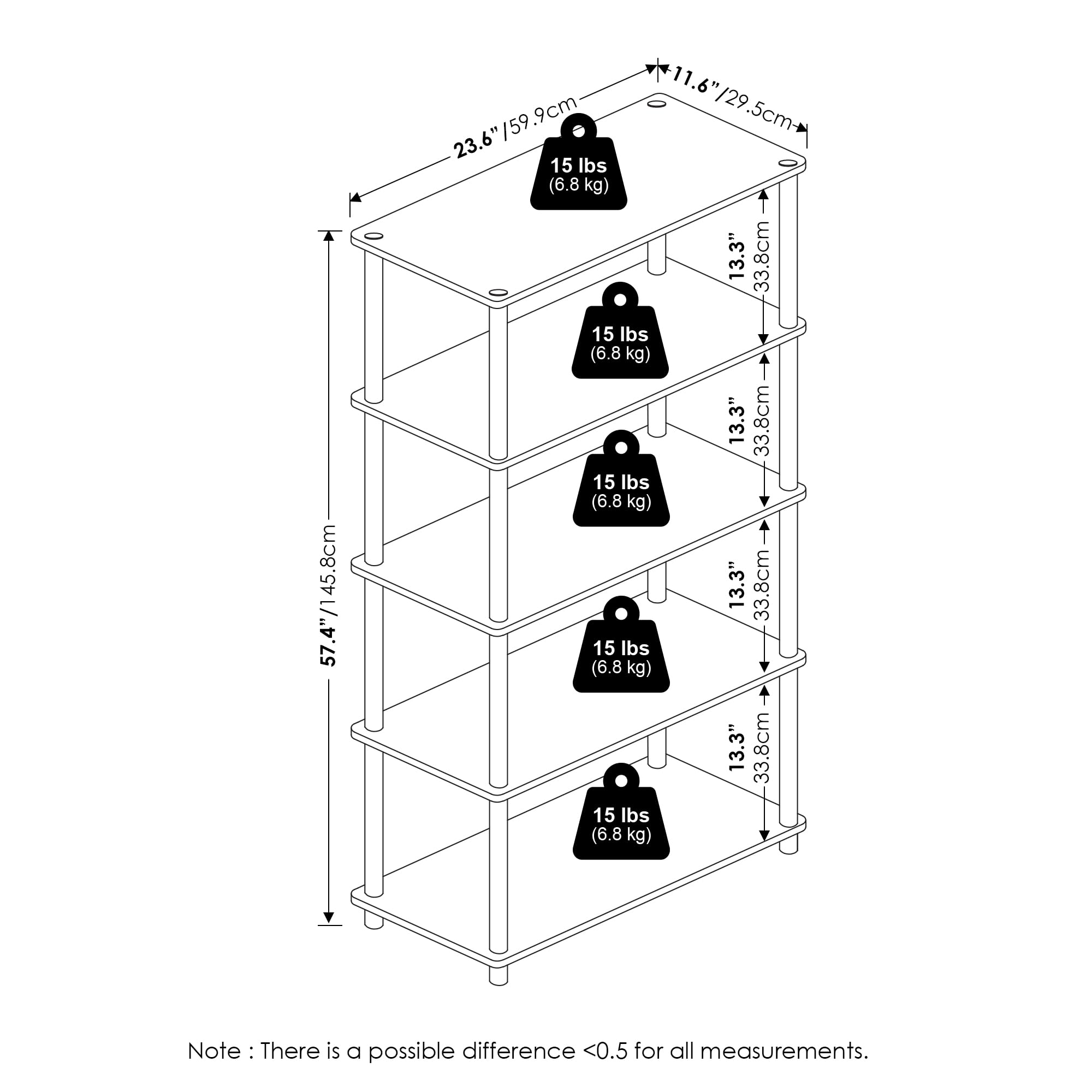 Furinno Turn-N-Tube 5-Tier Multipurpose Shelf Display Rack, Amber Pine/Black