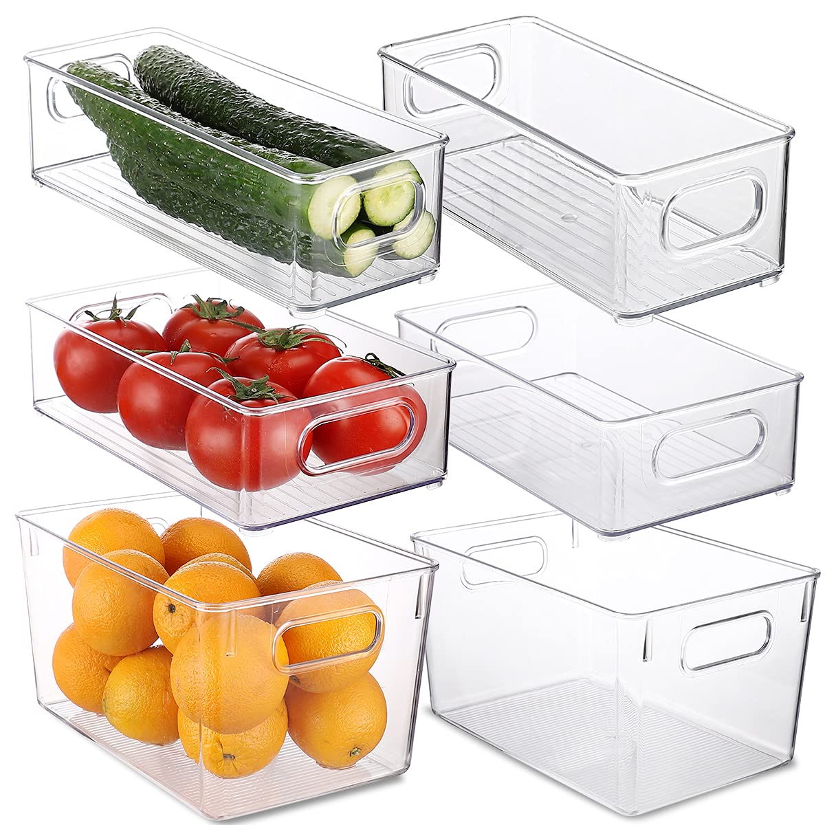 Set Of 6 Refrigerator Organizers and Storage,Stackable Large Clear Plastic Storage Bins with Handle,Freezer Organizer Bins,Perfe