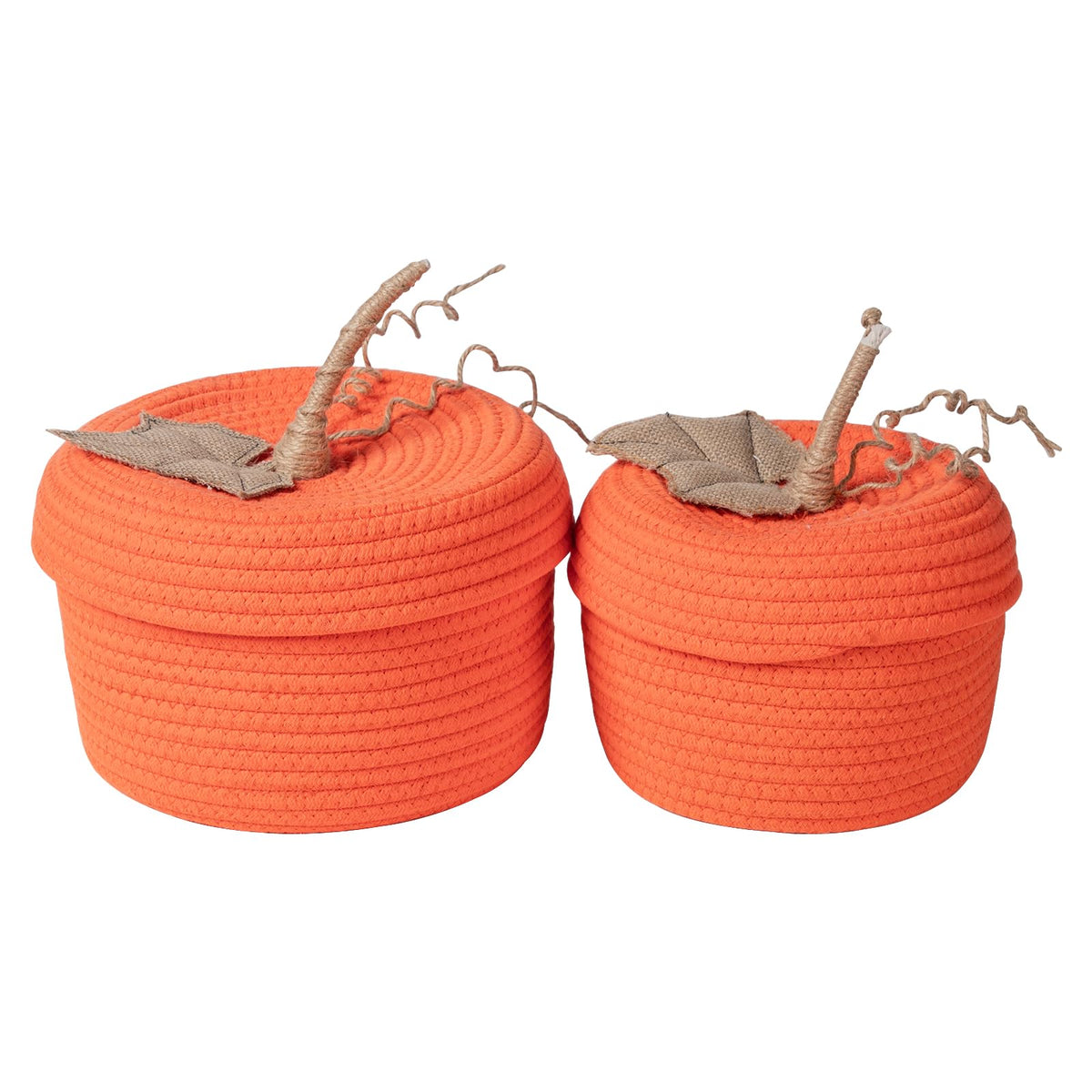 LAZYWON Small Storage Basket with Lid 2 Pack, Cute Halloween Pumpkin Gift Basket Empty Rope Woven Baskets for Organizing Candy E