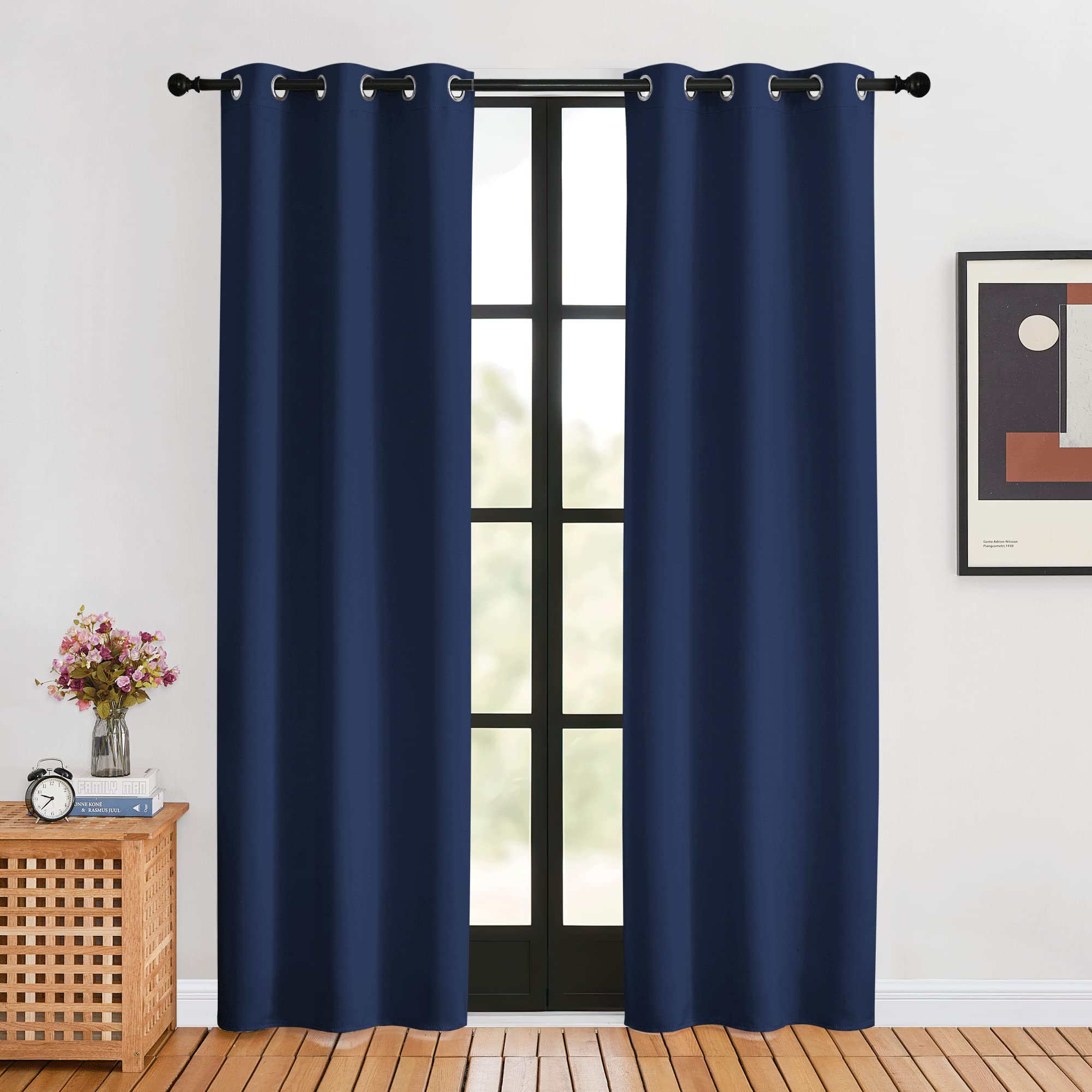 Nicetown Navy Blackout Curtains For Living Room, 2 Panels, W34 X L80, Window Treatment Energy Saving Thermal Insulated Room Dark