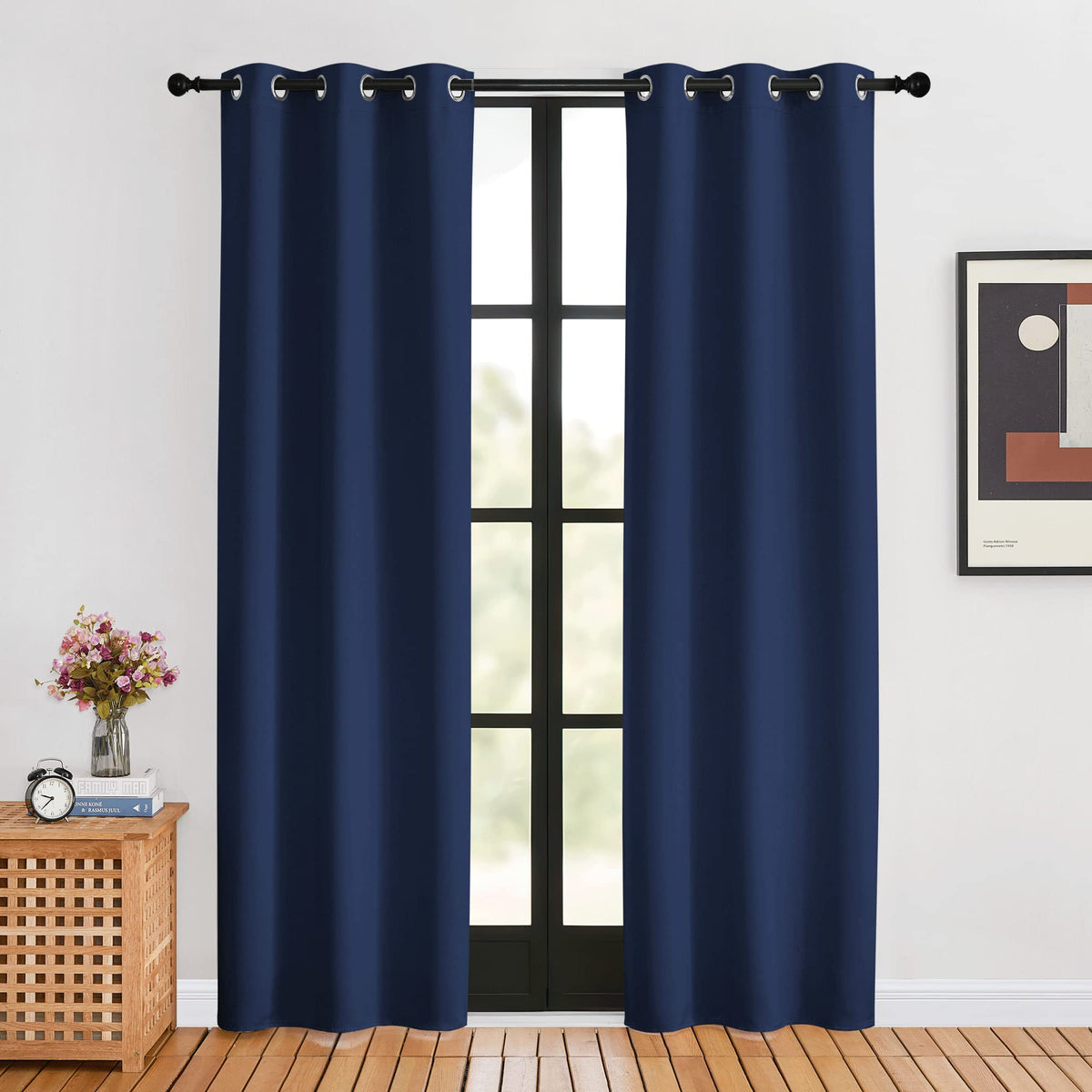 Nicetown Navy Blackout Curtains For Living Room, 2 Panels, W34 X L80, Window Treatment Energy Saving Thermal Insulated Room Dark