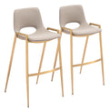 Zuo Desi Gold 29.3" Engineered Wood & Fabric Barstool in Beige/Gold