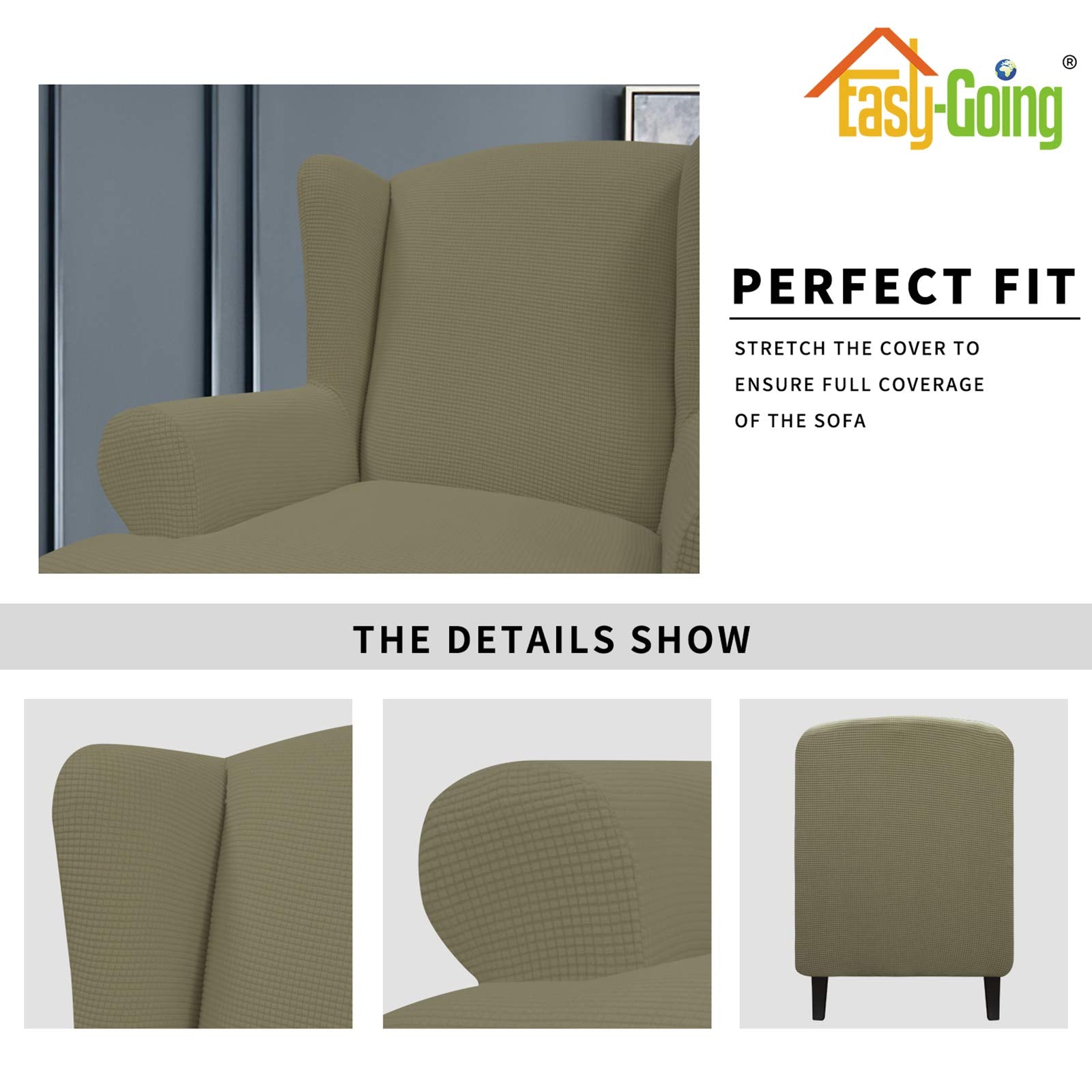 Easy-Going Stretch Wingback Chair Sofa Slipcover 1-Piece Sofa Cover Furniture Protector Couch Soft With Elastic Bottom, Spandex