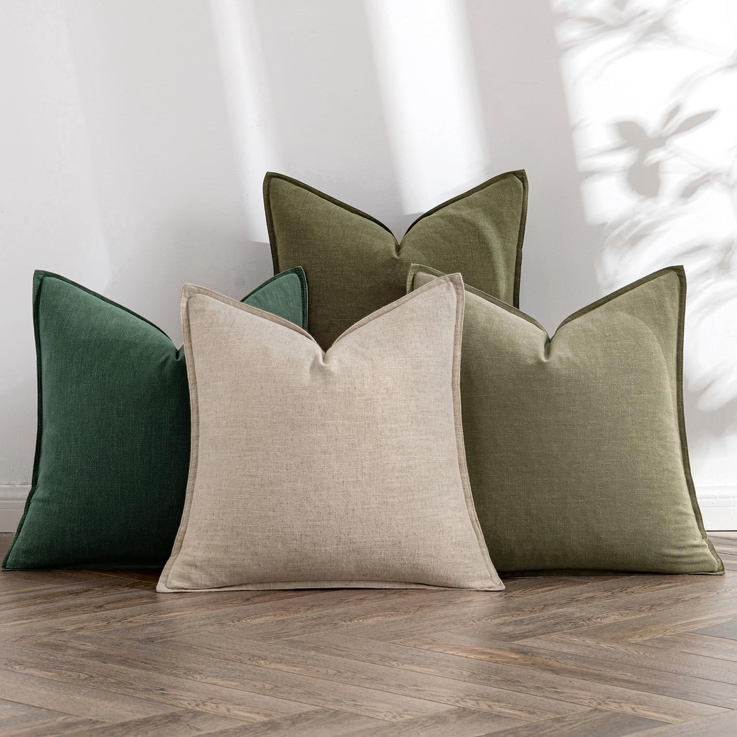 Miulee Neutral Green Linen Pillow Covers Pack Of 4 Decorative Nautral Solid Throw Pillow Covers Accent Boho Farmhouse Couch Pill