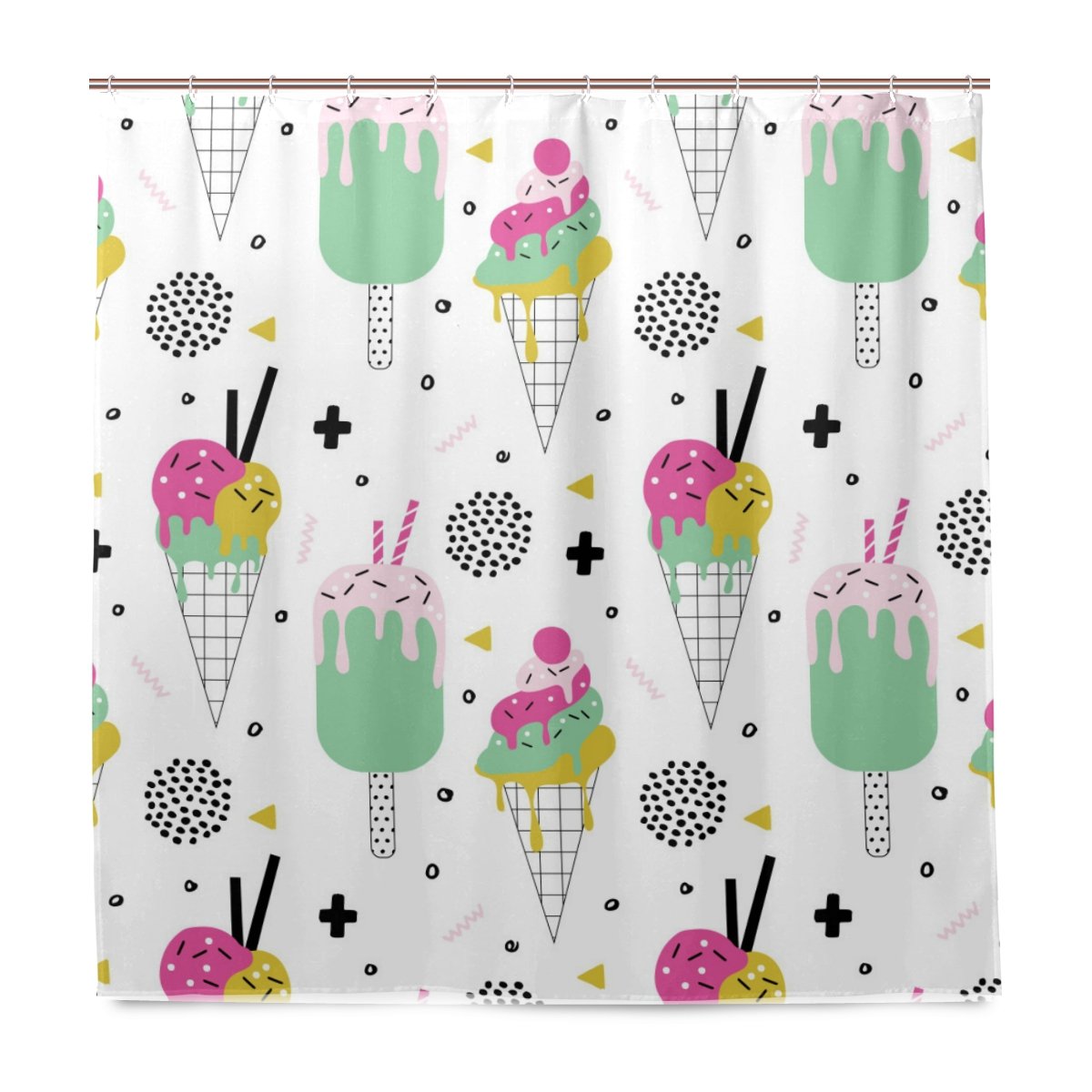 My Little Nest Waterproof Shower Curtain For Bathroom Summer Ice Cream Polyester Fabric Bath Stall Curtain With Free Hooks 72&quot; X 72&quot;