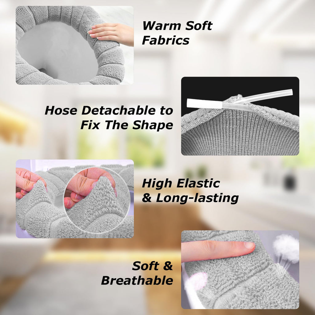 Legigo 5 Pack Thicker Bathroom Toilet Seat Cover Pads- Soft Warmer Toilet Seat Cushion Cover Stretchable Washable Fiber Cloth, E