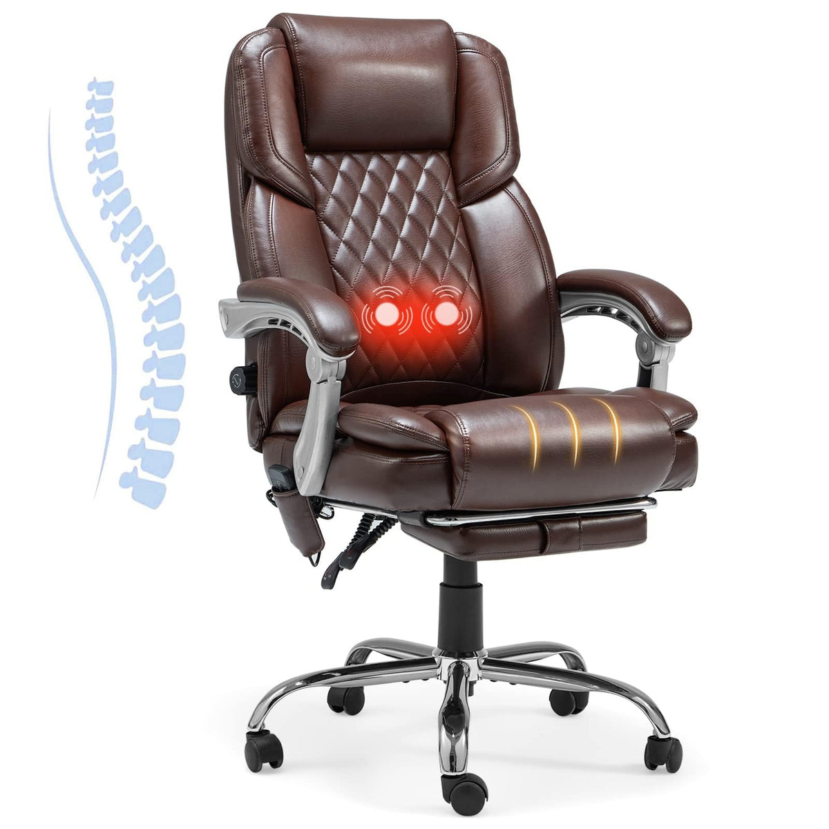 Homrest 2-Point Massage Office Chair With Lumbar Support, Heated Executive Office Chair With Reclining Backrest, Computer Gaming