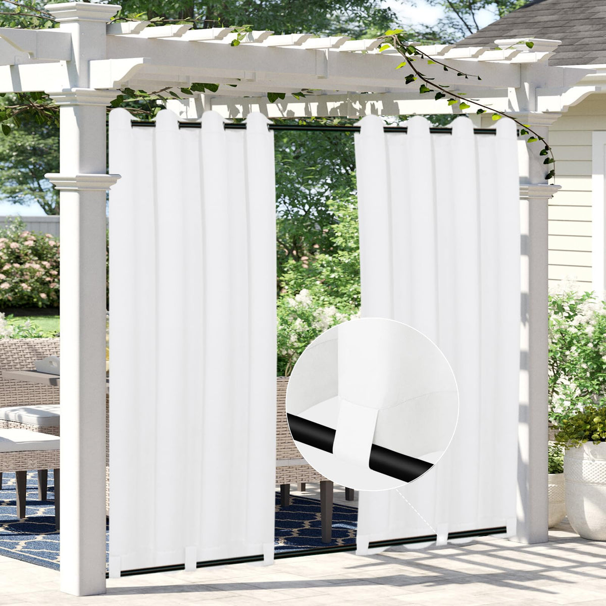 Easy-Going Linen Look Outdoor Curtains Waterproof Windproof Porch Curtains, Soft Thicken Outdoor Privacy Curtains For Patio, Gaz
