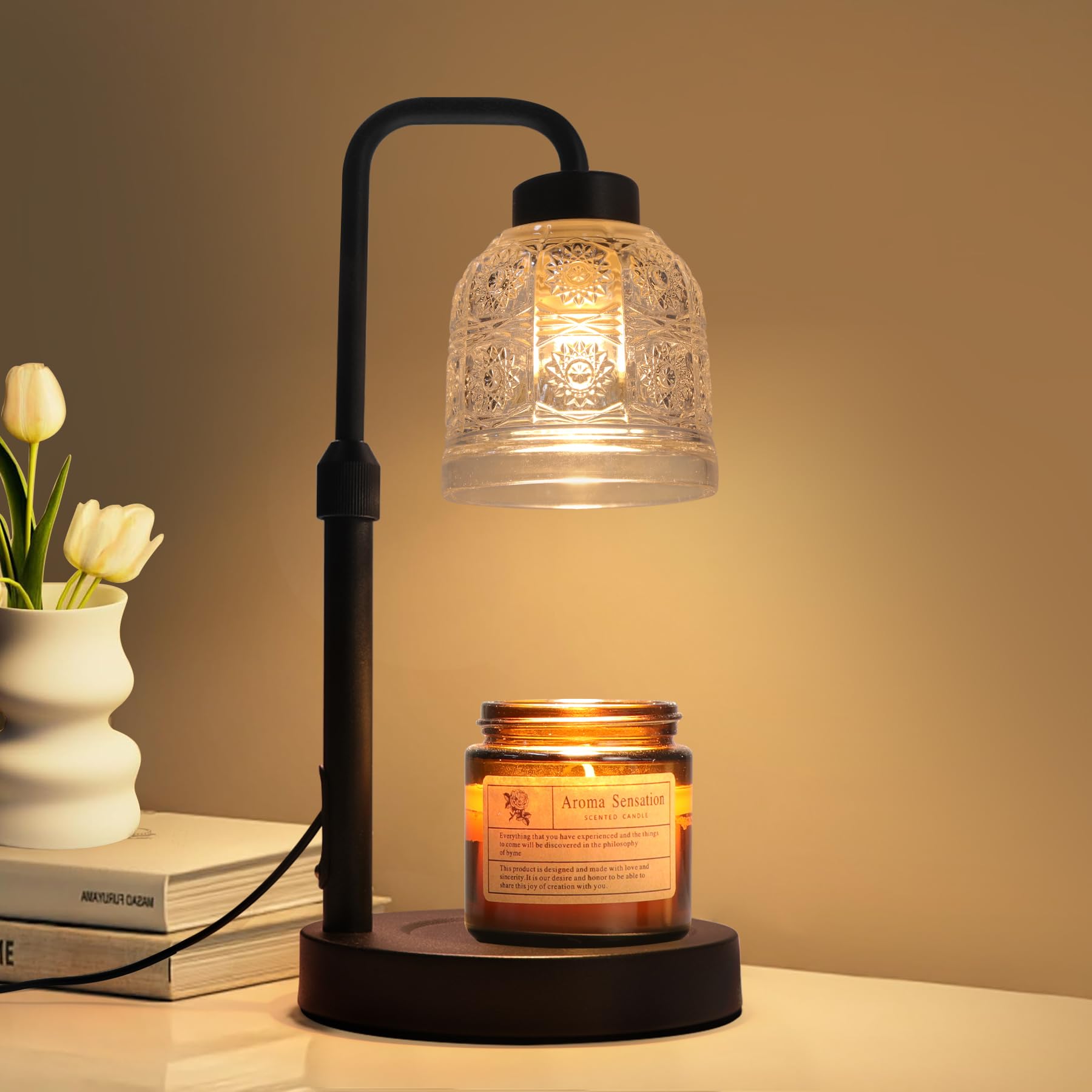 Candle Warmer Lamp with Timer - Adjustable Height & Dimmable Electric Candle Warmer Lamp with 2 Bulbs, Candle Warmer for Mom & W