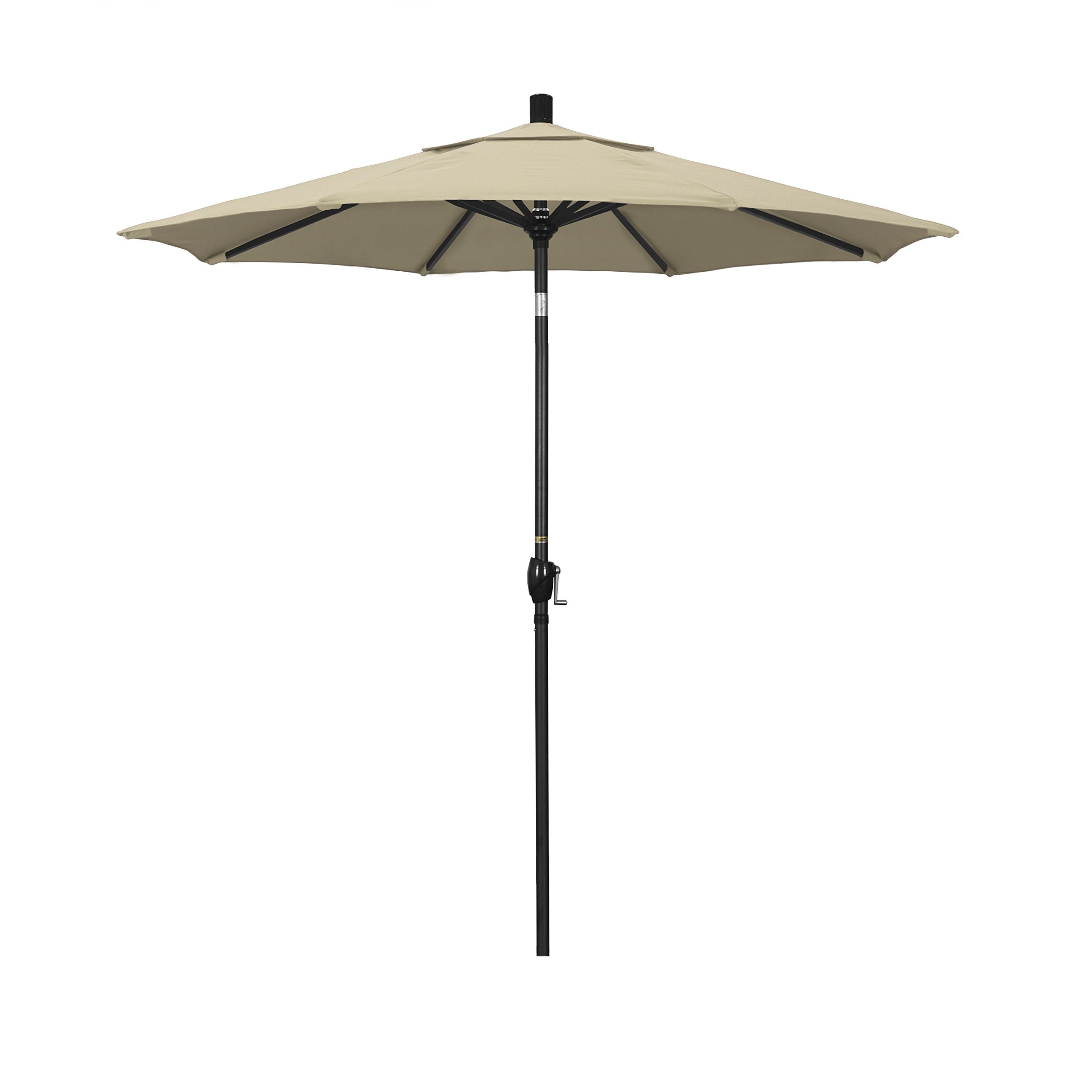 California Umbrella 7.5' Round Aluminum Market Umbrella, Crank Lift, Push Button Tilt, Black Pole, Pacifica Beige
