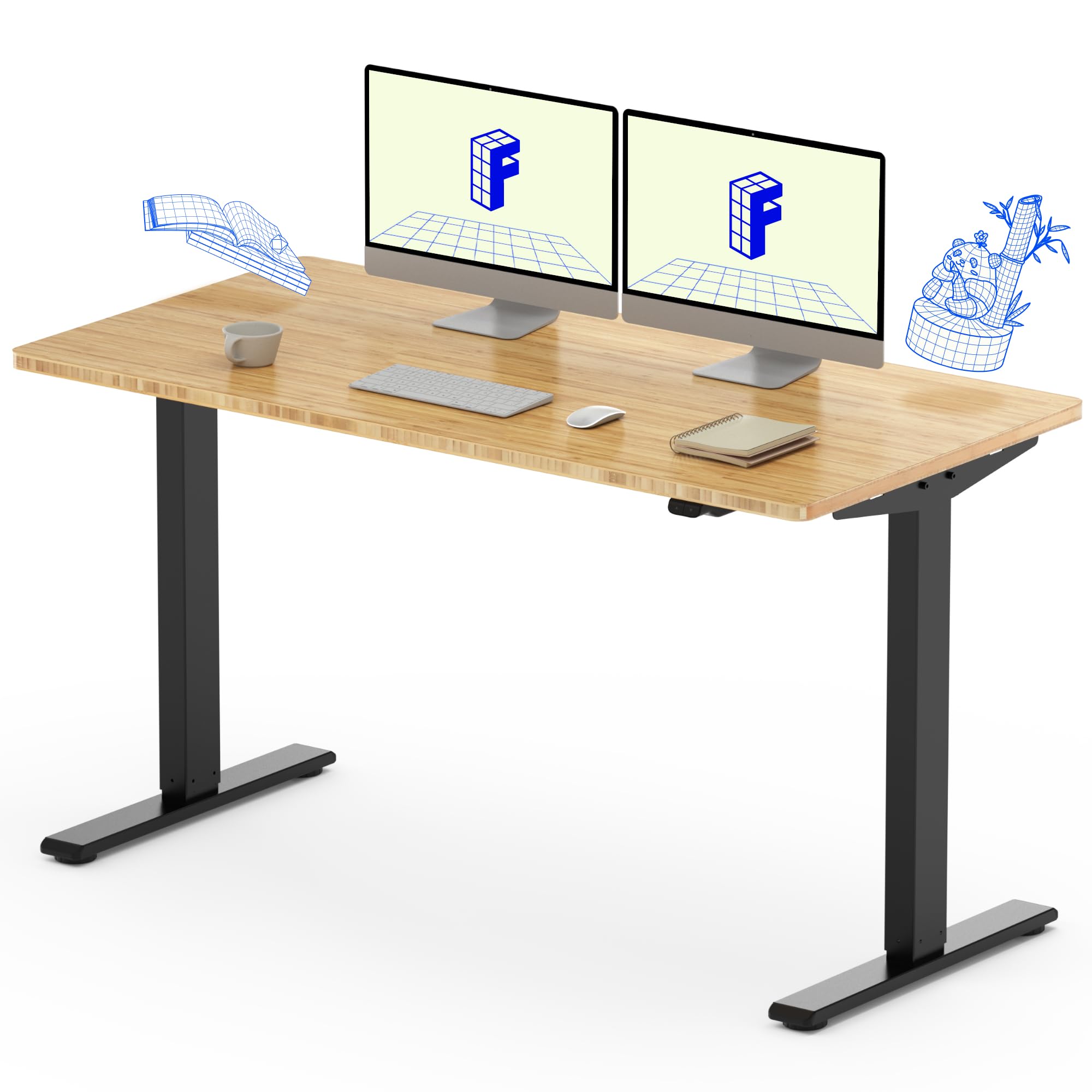 FLEXISPOT Adjustable Desk, Electric Standing Desk Sit Stand Desk, 55 x 28 Whole-Piece Bamboo Desk Top Home Office Table Stand up