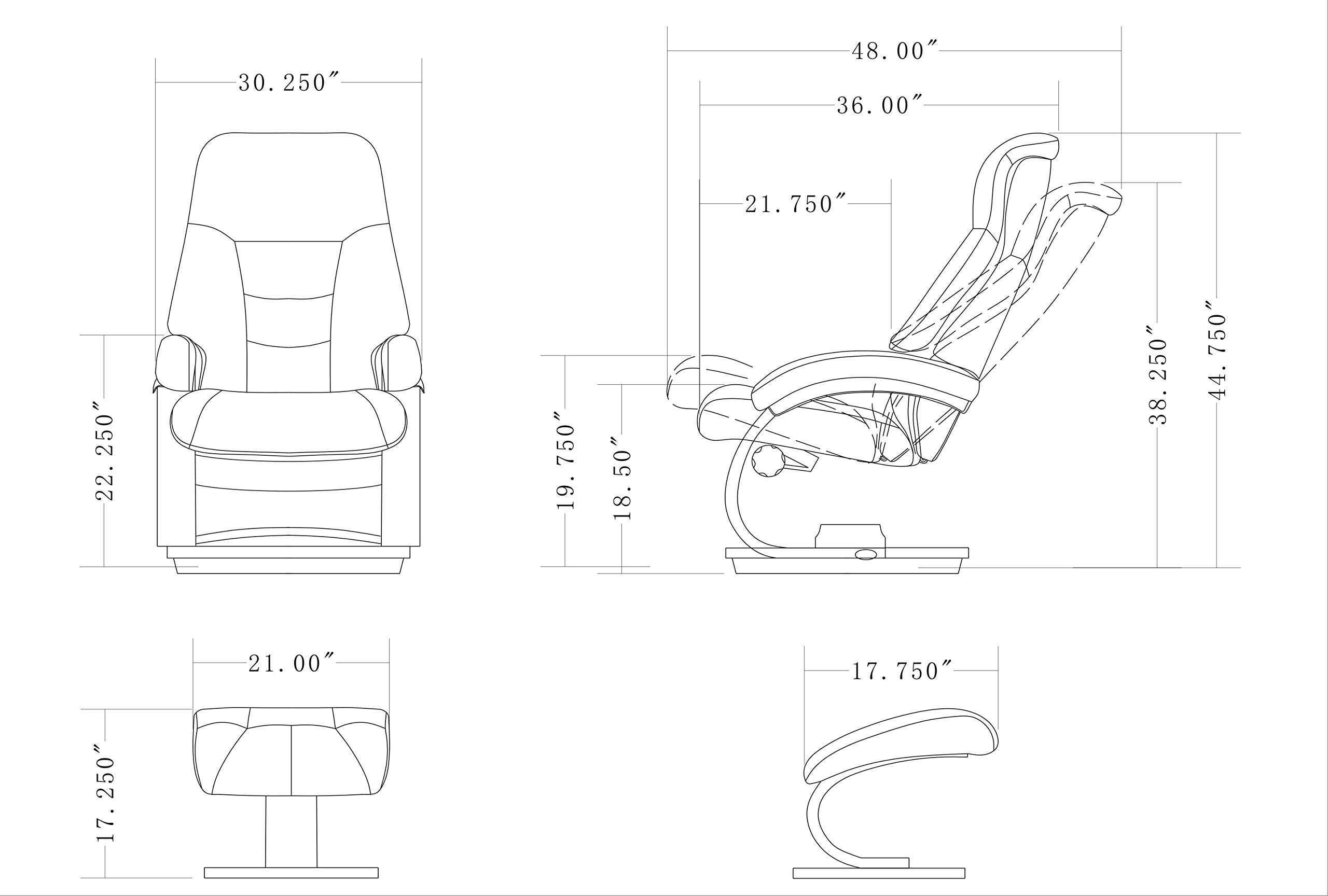Oslo Collection Mac Motion Putty Top Grain Leather Mandal Recliner and Ottoman, Gray