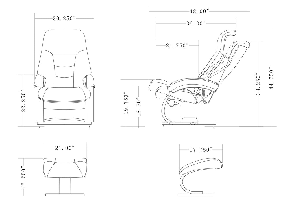Oslo Collection Mac Motion Putty Top Grain Leather Mandal Recliner and Ottoman, Gray