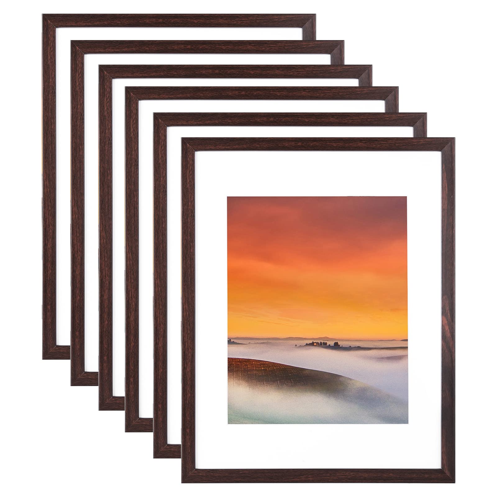 BSRHOME 11x14 Picture Frame Set of 6, Display Pictures 8x10 with Mat or 11x14 Without Mat for Wall Tabletop Vertical Horizontal 