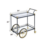 Acme Cyrus Rectangular Glass Top Serving Cart with 2 Shelves in Black and Clear