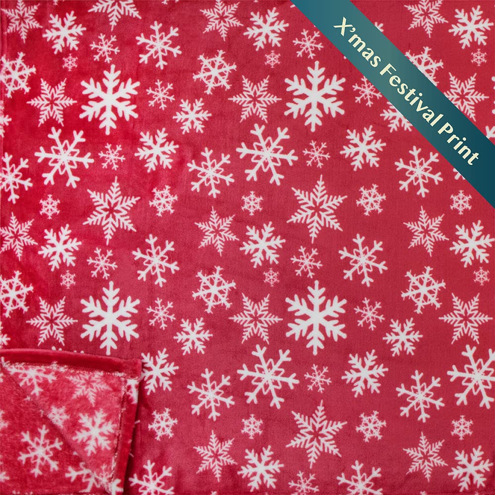 Pavilia Christmas Throw Blanket | Red Snowflake Christmas Fleece Blanket | Soft, Plush, Warm Winter Cabin Throw, 50X60 (Red/Whit