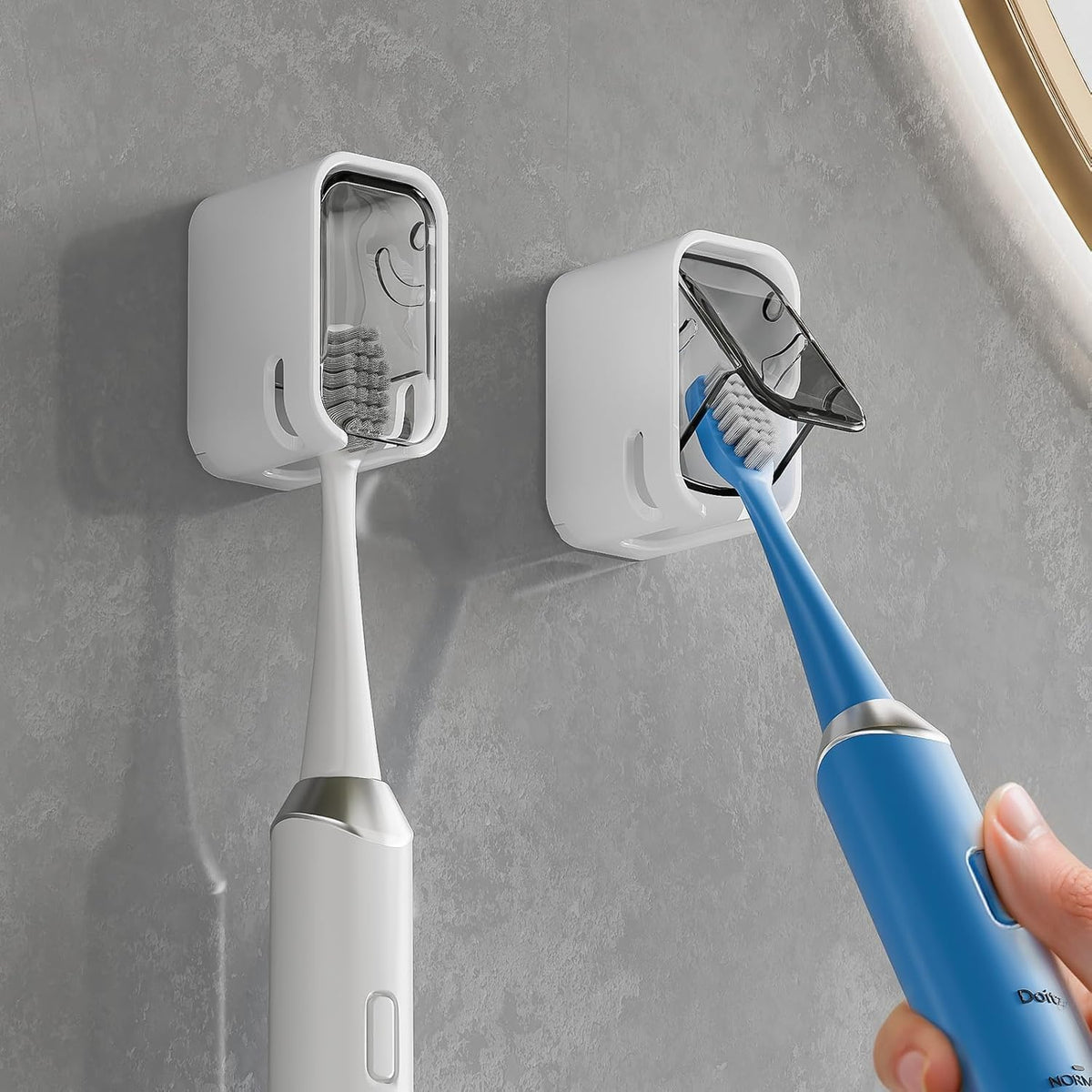 TAMQUSAK Toothbrush Holder Wall Mounted with Dustproof Cover, Pack of 2