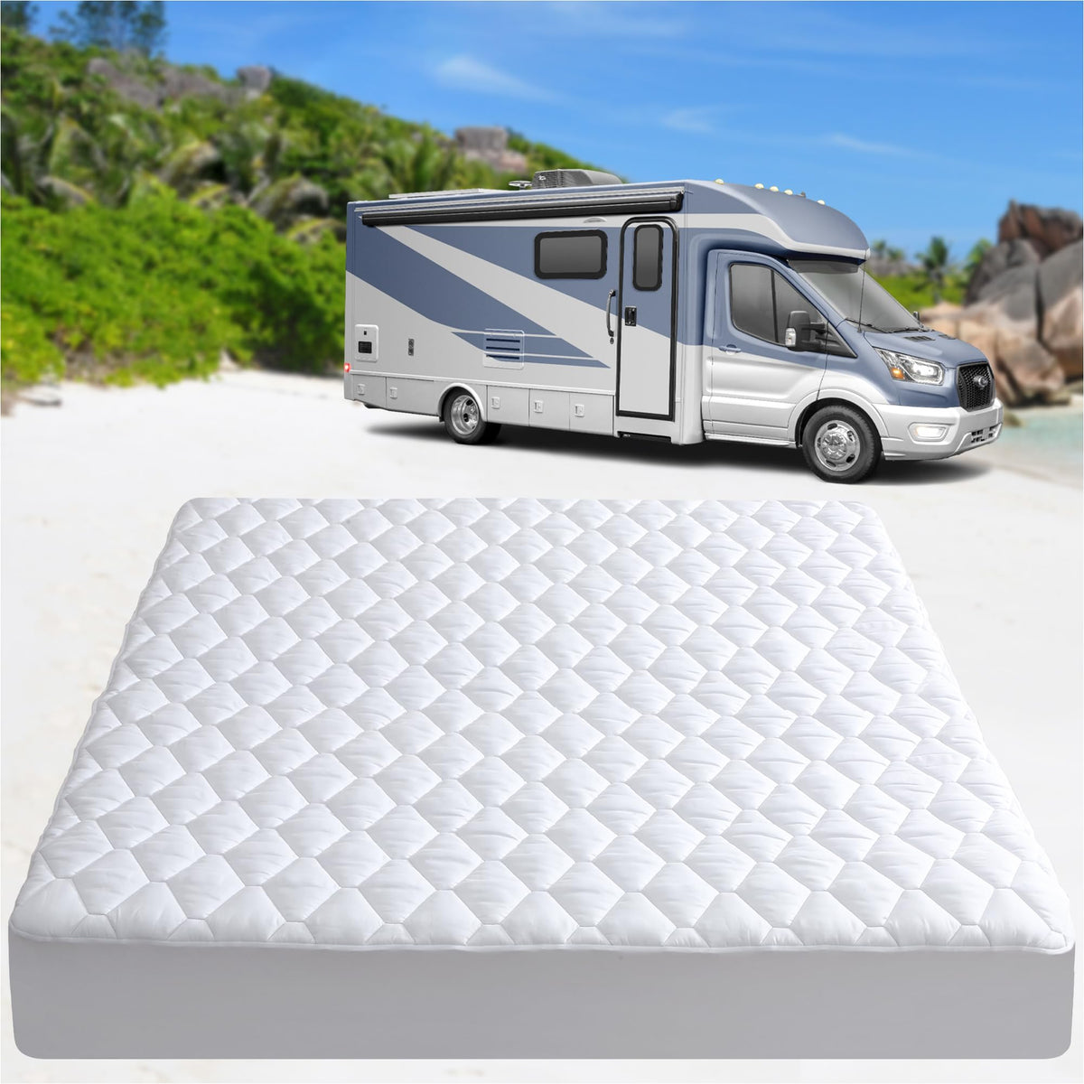 Lunsing Rv Short King Mattress Protector, Soft Breathable Waterproof Rv King Size Mattress Pad Cover, 6-18 Inches Deep Pocket, W