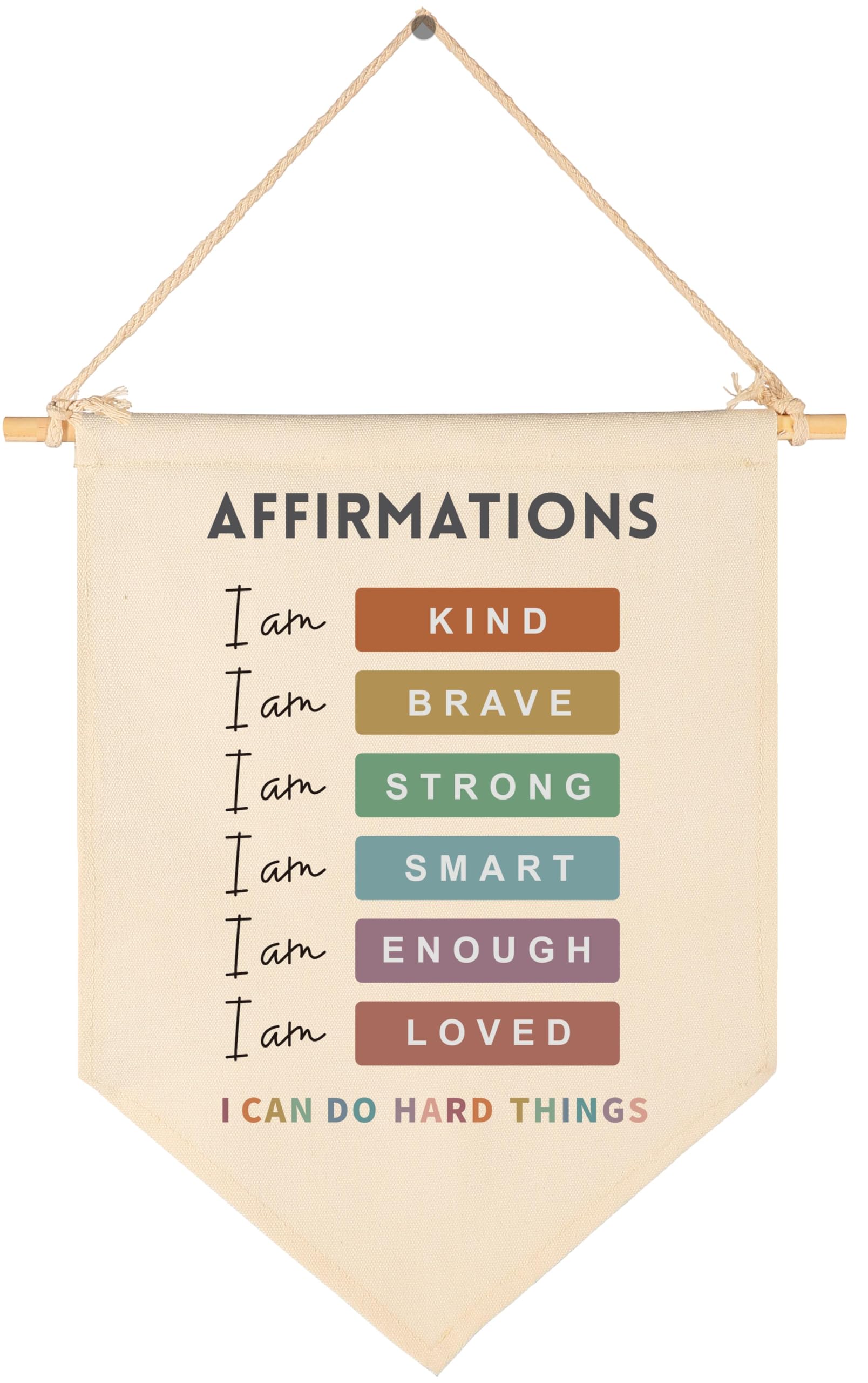 Affirmations I Am Kind-Inspiration Quotes Classroom Gifts for Baby Boys Girls Kids-Canvas Hanging Flag Pennant Banner Wall Decor