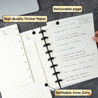 Yoment Discbound Notebook Customizable Spiral Journal Refillable 5 Subject Notebook With Removable Pages 120 Wide Ruled Disc Pla