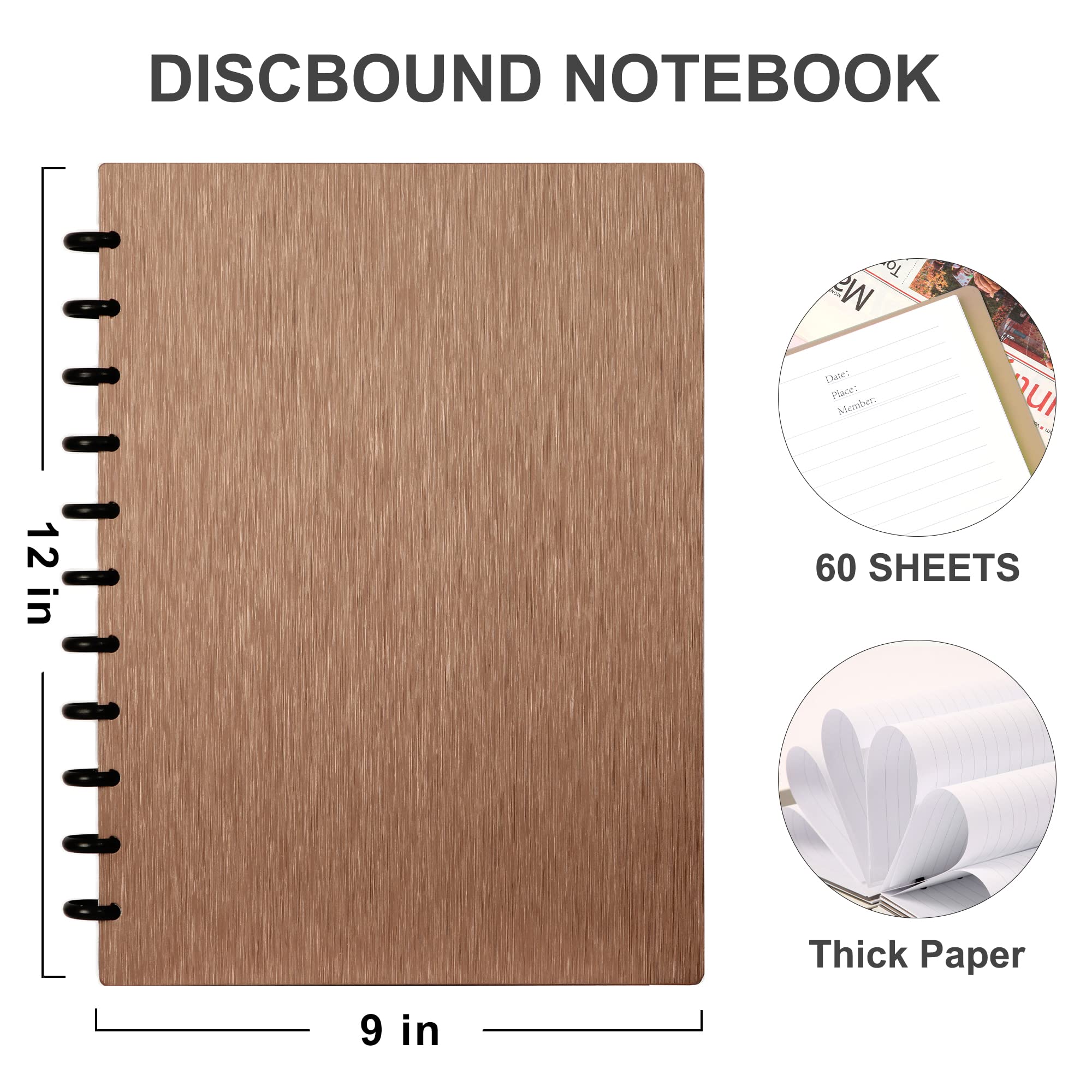 Yoment Discbound Notebook Refillable 5 Subject Notebook 8.6' X 12' Customizable Spiral Journal With Removable Pages 120 Disc P