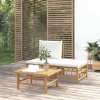 vidaXL Patio Sofa with Durable Bamboo Material, Cream White Cushions, Modular Build for Customizable Lounge Sets, Easy Assembly, Ideal for Outdoor Spaces