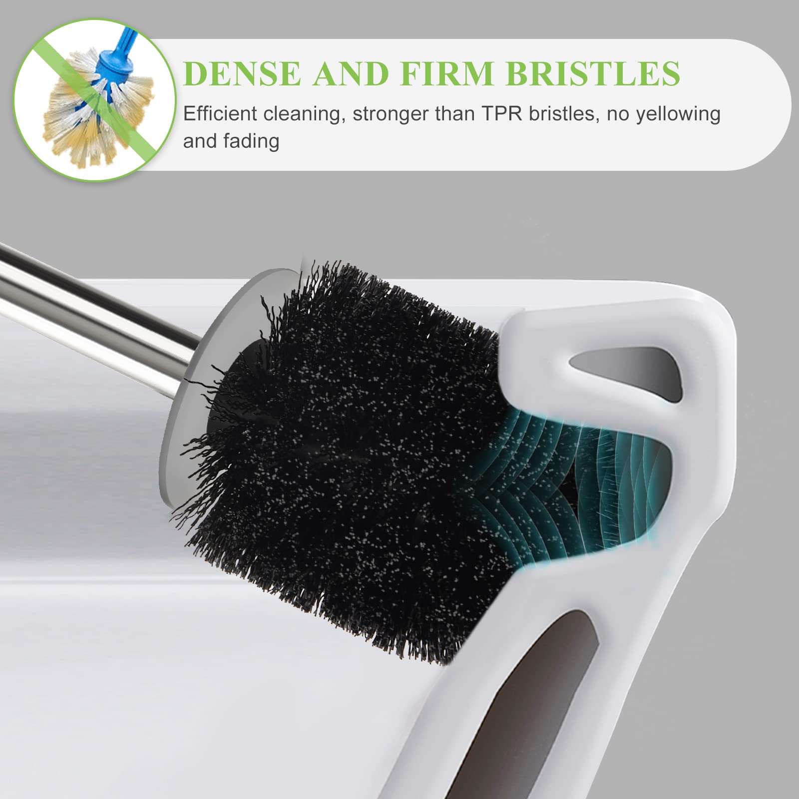 Aonez Compact Toilet Brush & Holder, Stainless Steel Handle, Space Saving For Storage, Deep Cleaning, Drip-Proof, Easy To Assemb