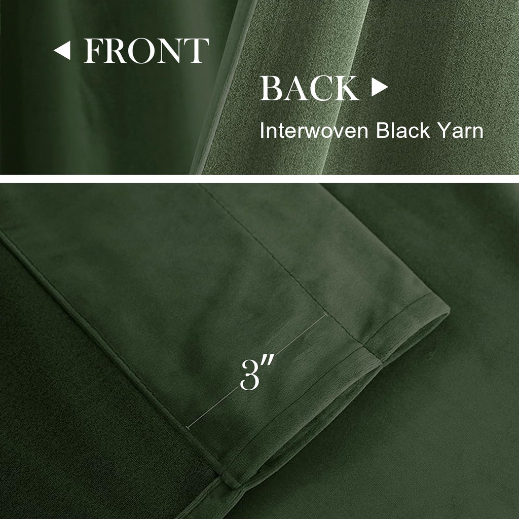 Lazzzy Green Velvet Curtain Thermal Insulated Curtains 90 Inch Long Drapes For Bedroom Living Room Darkening Window Treatments Rod Pocket, Set Of 2, Moss Green