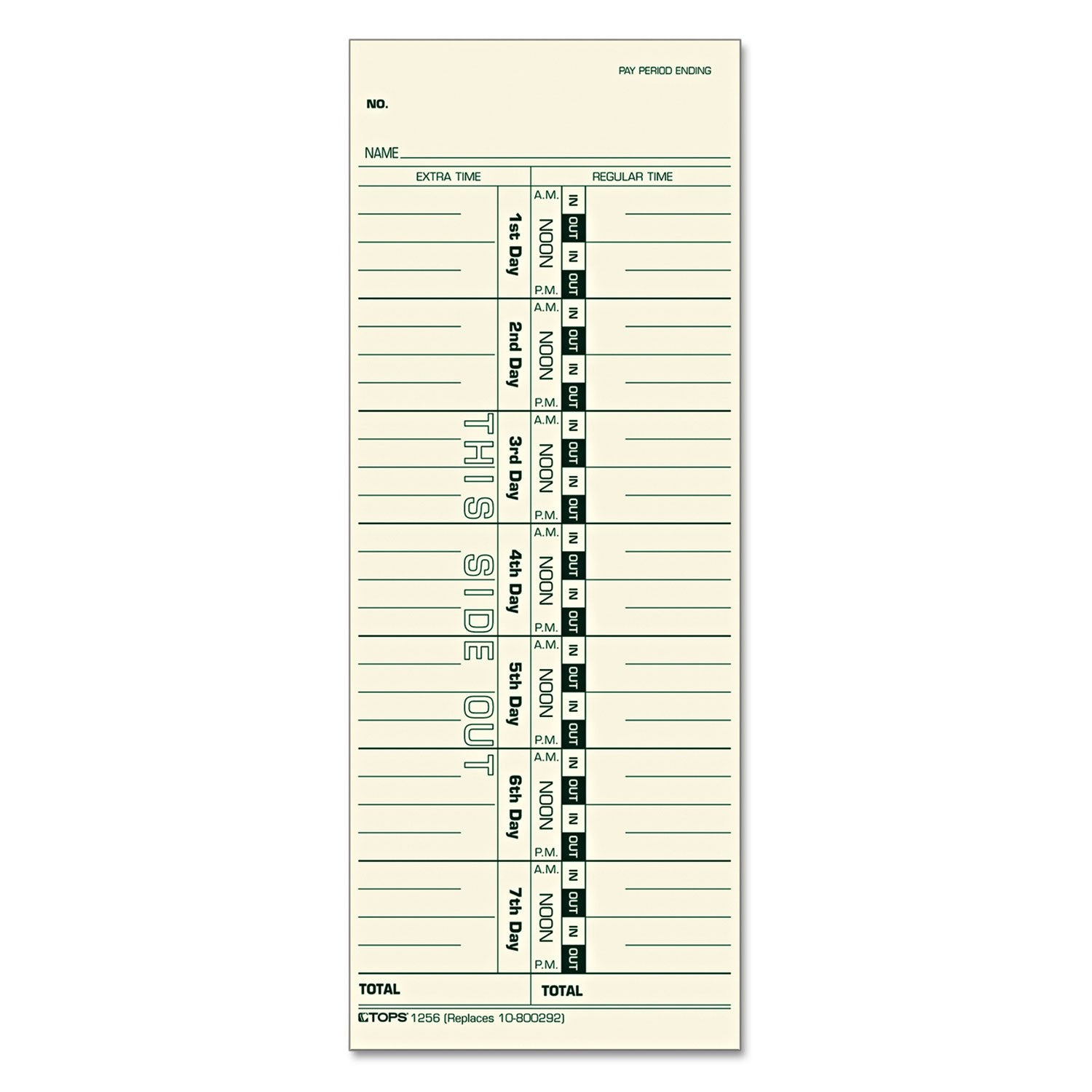 Tops 1256 Acroprint/Cincinnati/Lathem/Simplex/Stromberg Time Card 3 1/2 X 9, 500/Box