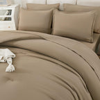 Litanika California King Comforter Set Taupe - 7 Pieces Bed In A Bag Cal King Beddding Comforter Sets, Plain Lightweight Bed Set