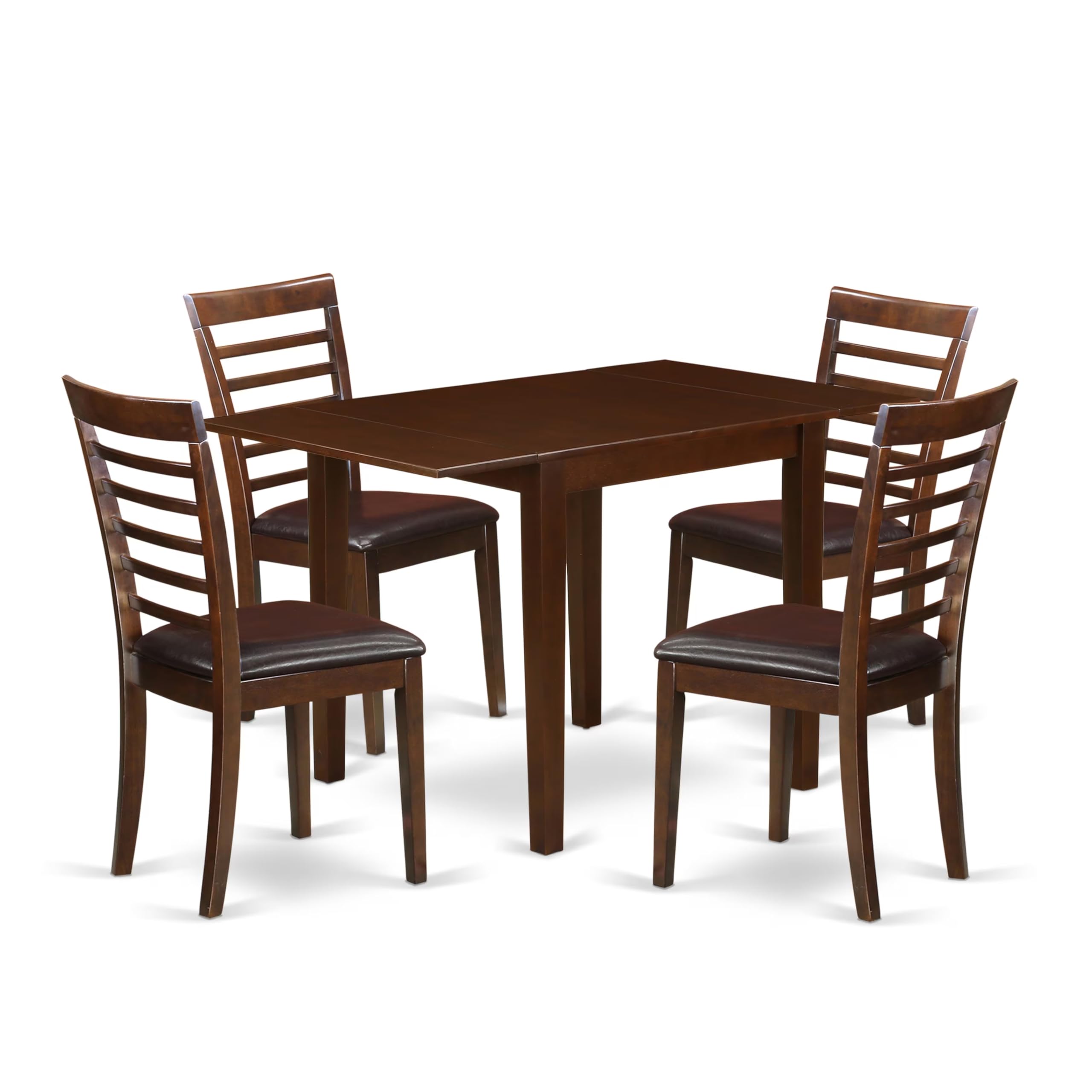 East West Furniture Ndml5-Mah-Lc 5 Piece Dining Room Table Set Includes A Rectangle Kitchen Table With Dropleaf And 4 Faux Leather Upholstered Dining Chairs, 30X48 Inch, Mahogany