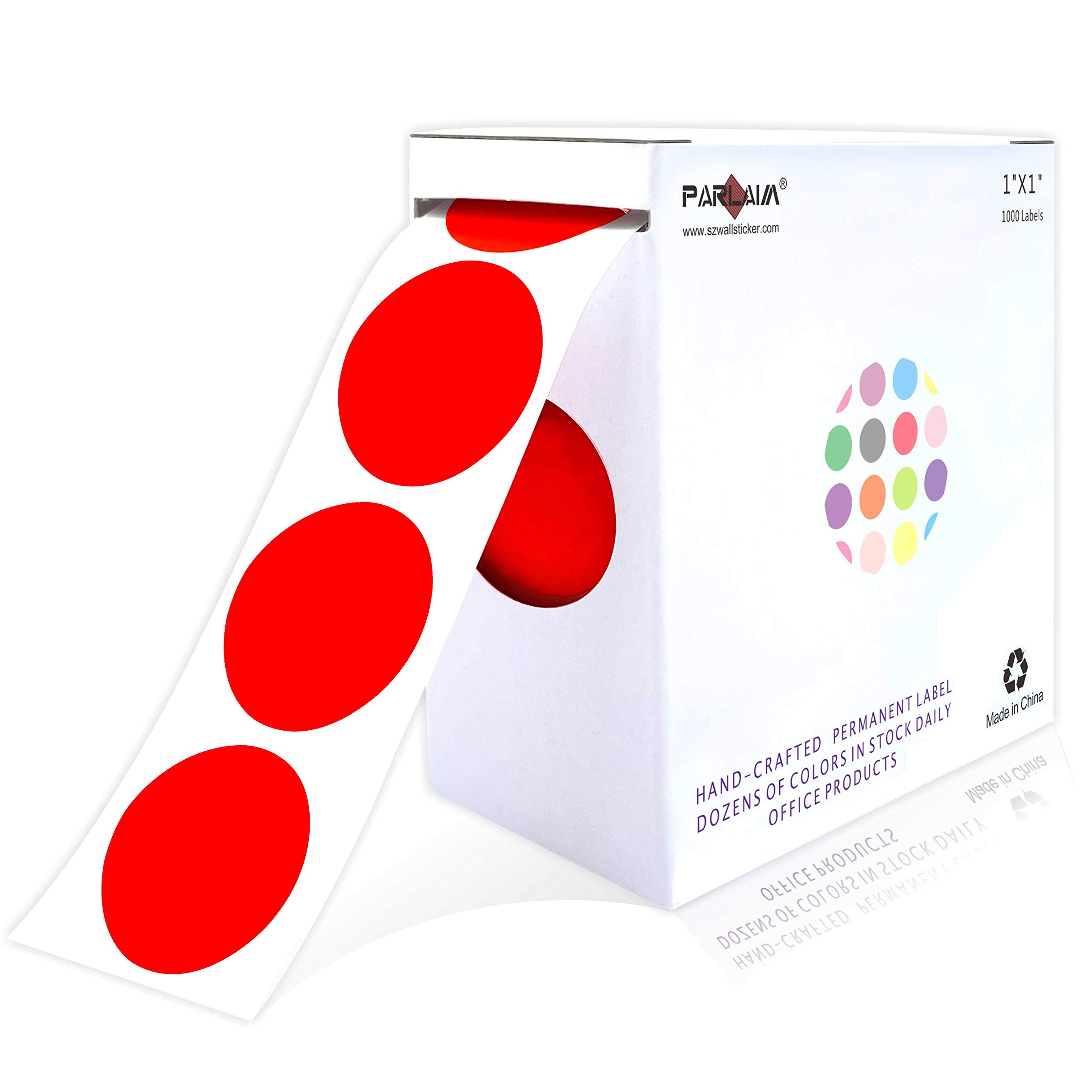 Parlaim 1' Red Round Color Coding Circle Labels, 1000 Per Roll In Dispenser Box, 1 Inch Office Dot Sticker