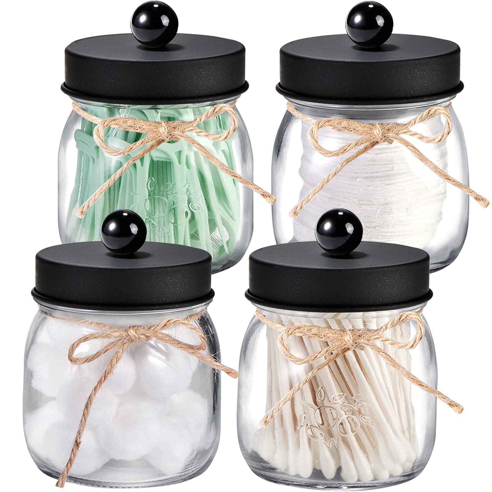 Farmhouse Rustic Decorative Mason Jars, Bathroom Vanity Storage Organizer Canisters,Cute Glass Apothecary Jars with Stainless St