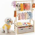 Teenyyou Dog Wardrobe Closet for Small Dogs, 37.4 x 19.7 x 11.8 in Wooden Dog Clothes Rack with 2 Hanging Rods, 2 Storage Basket