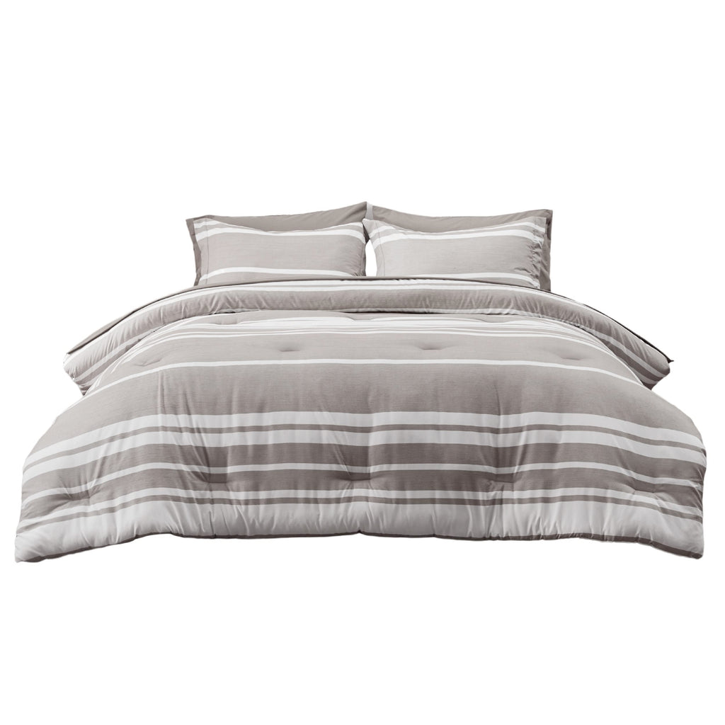 Bedsure Bed In A Bag Queen Size 7 Pieces, Warm Taupe White Striped Bedding Comforter Sets All Season Bed Set, 2 Pillow Shams, Flat Sheet, Fitted Sheet And 2 Pillowcases