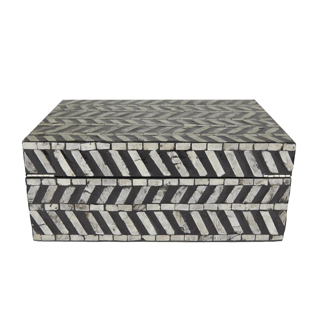 Deco 79 Mother Of Pearl Shell Handmade Decorative Box Chevron Pattern Decorative Keepsake Boxes With Hinged Lid, Set Of 2 Storag
