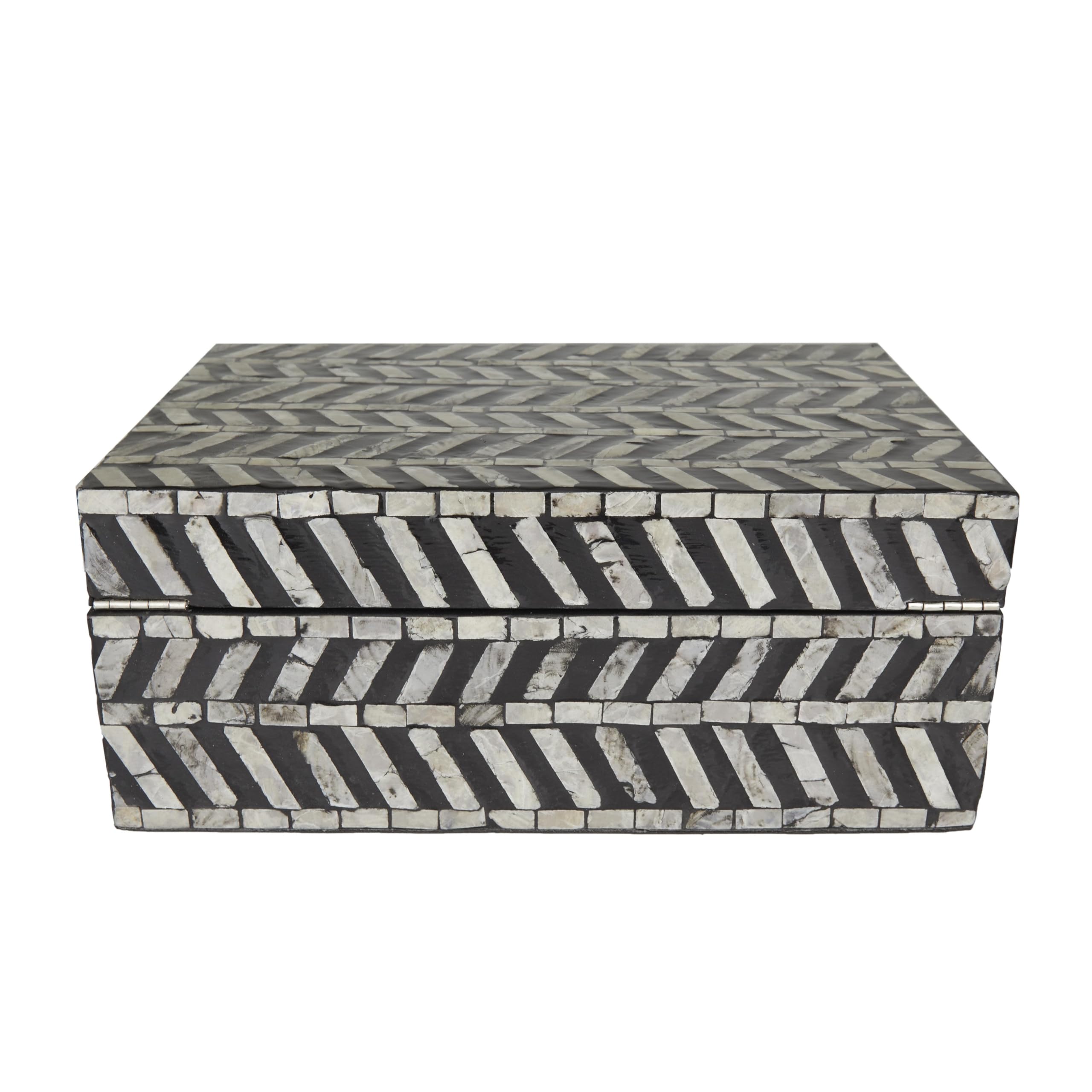 Deco 79 Mother Of Pearl Shell Handmade Decorative Box Chevron Pattern Decorative Keepsake Boxes With Hinged Lid, Set Of 2 Storag