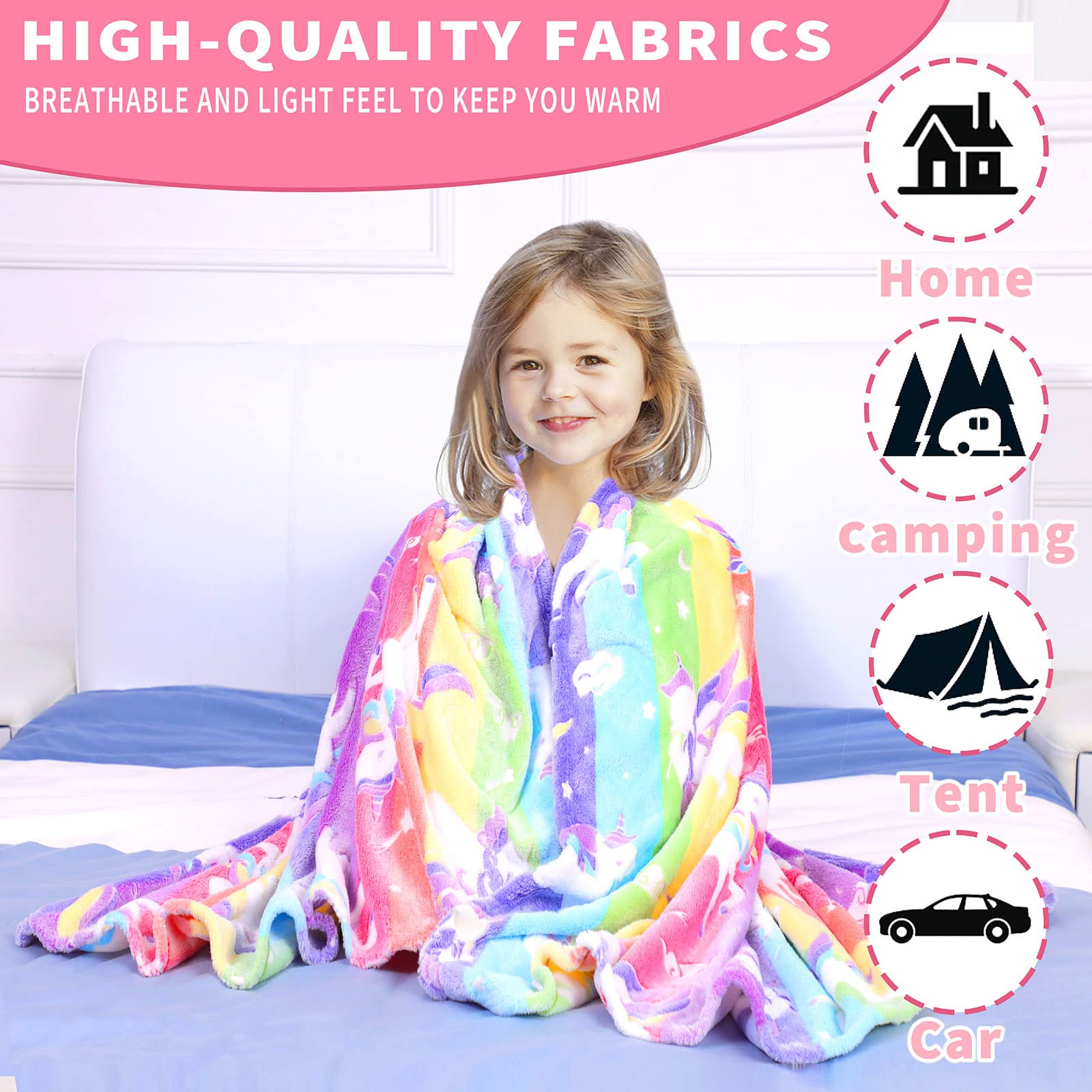 Glow In The Dark Blanket Unicorns Gifts For Girls Birthday Gift Halloween Super Cute Soft Cozy Rainbow Unicorn Star Flannel Lumi