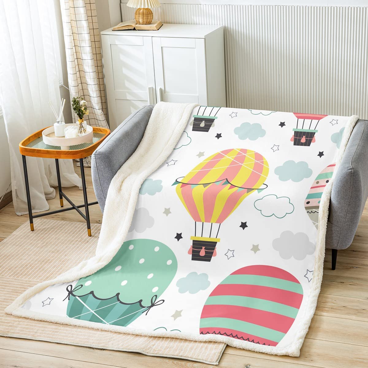 Hot Air Balloon Bed Blanket Star And Cloud Throw Blanket Soft Cozy Luxury Starry Sky Fleece Blanket Colorful Hot Air Balloon Fla