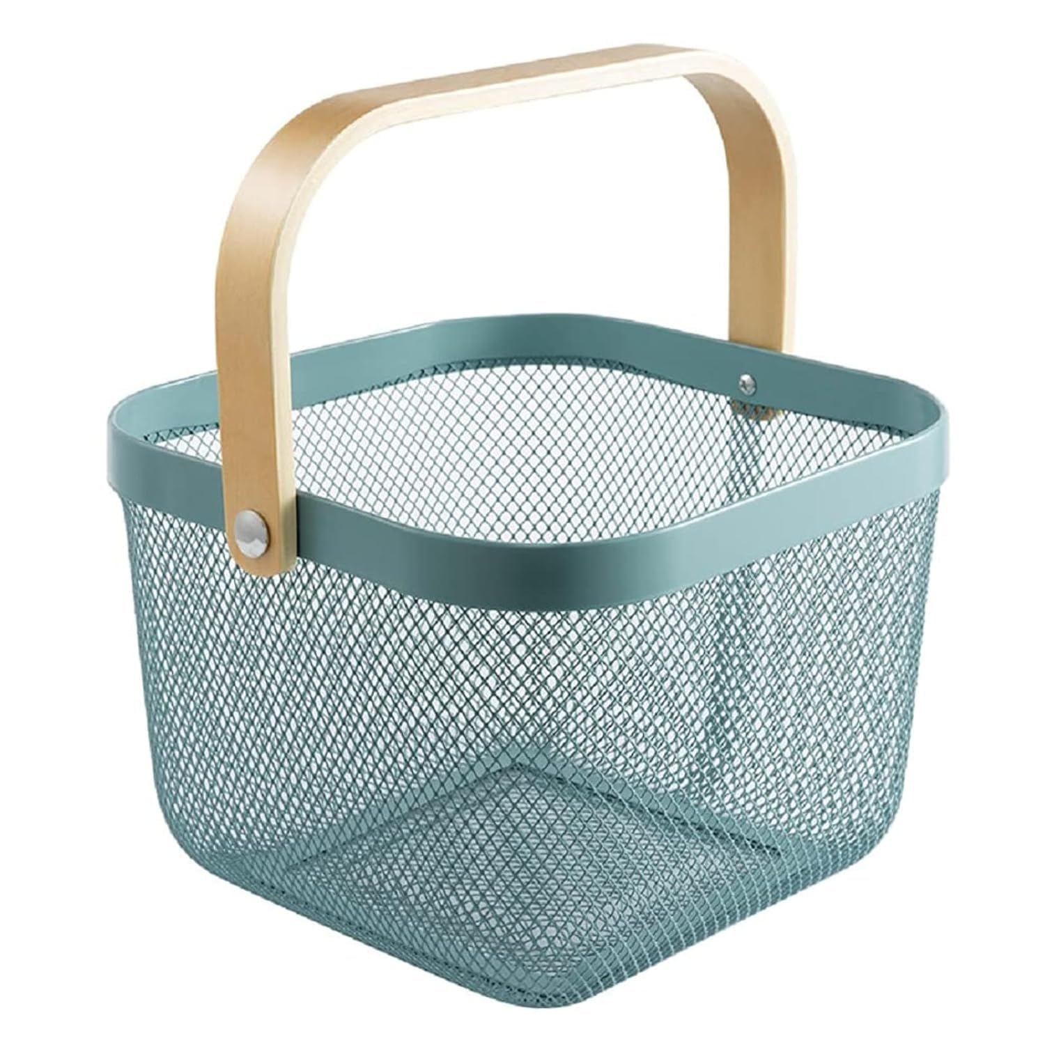 Royser MultiPurpose Metal Mesh Storage Basket With Wooden Handle | Kitchen Fruit & Vegetable Organizer | Bathroom, Cosmetic & P