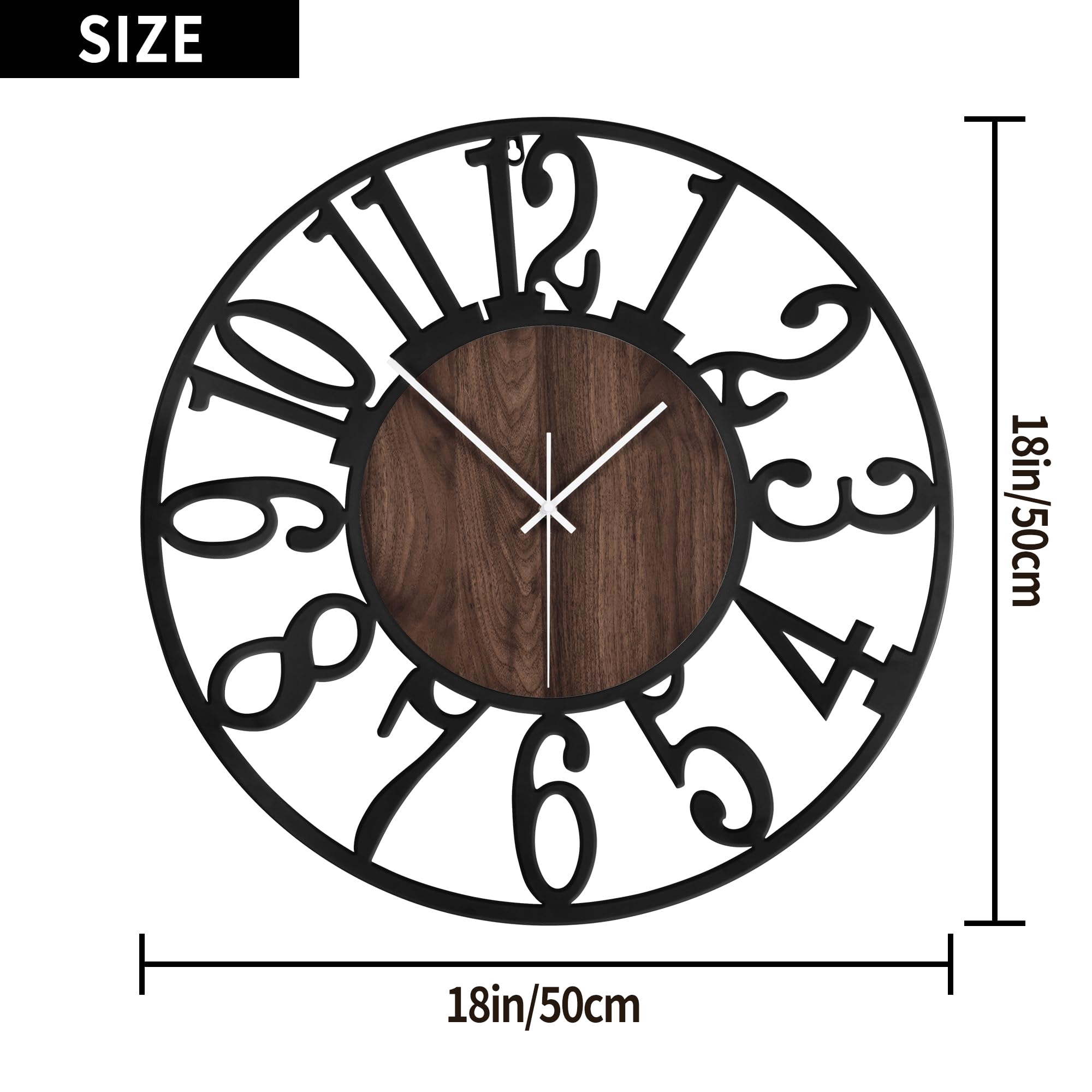 1St Owned Large Wall Clocks For Living Room Decor- Modern Decorative 20 Inch Silent Non Ticking Black Metal Clocks For Farmhouse