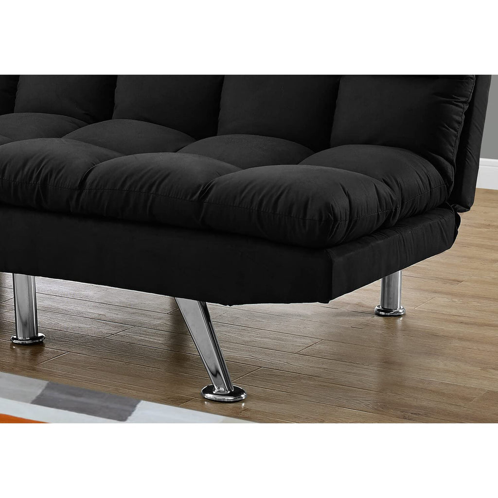 Monarch Specialties Split Back Click Clack Light Grey Micro Suede Futon, 70'L x 23'D x 33'H, Black